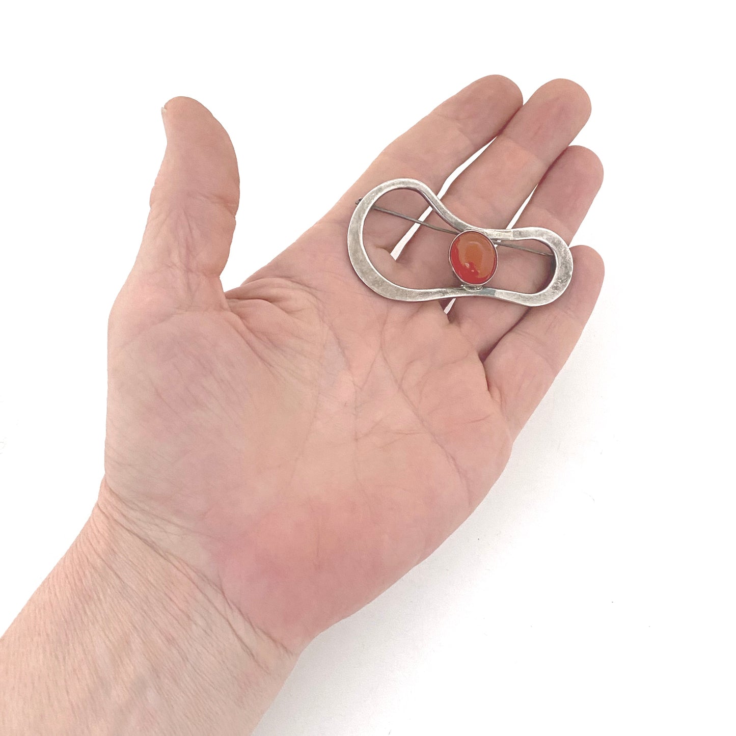 vintage silver & carnelian Modernist brooch