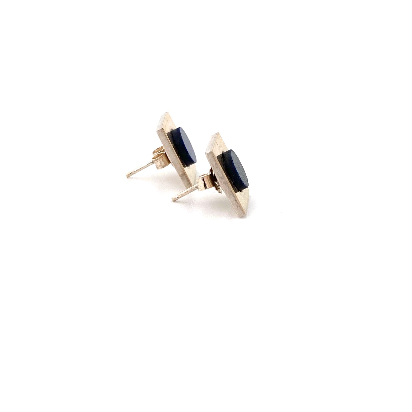 profile Jules Perrier Canada vintage sterling silver 10k gold lapis lazuli earrings