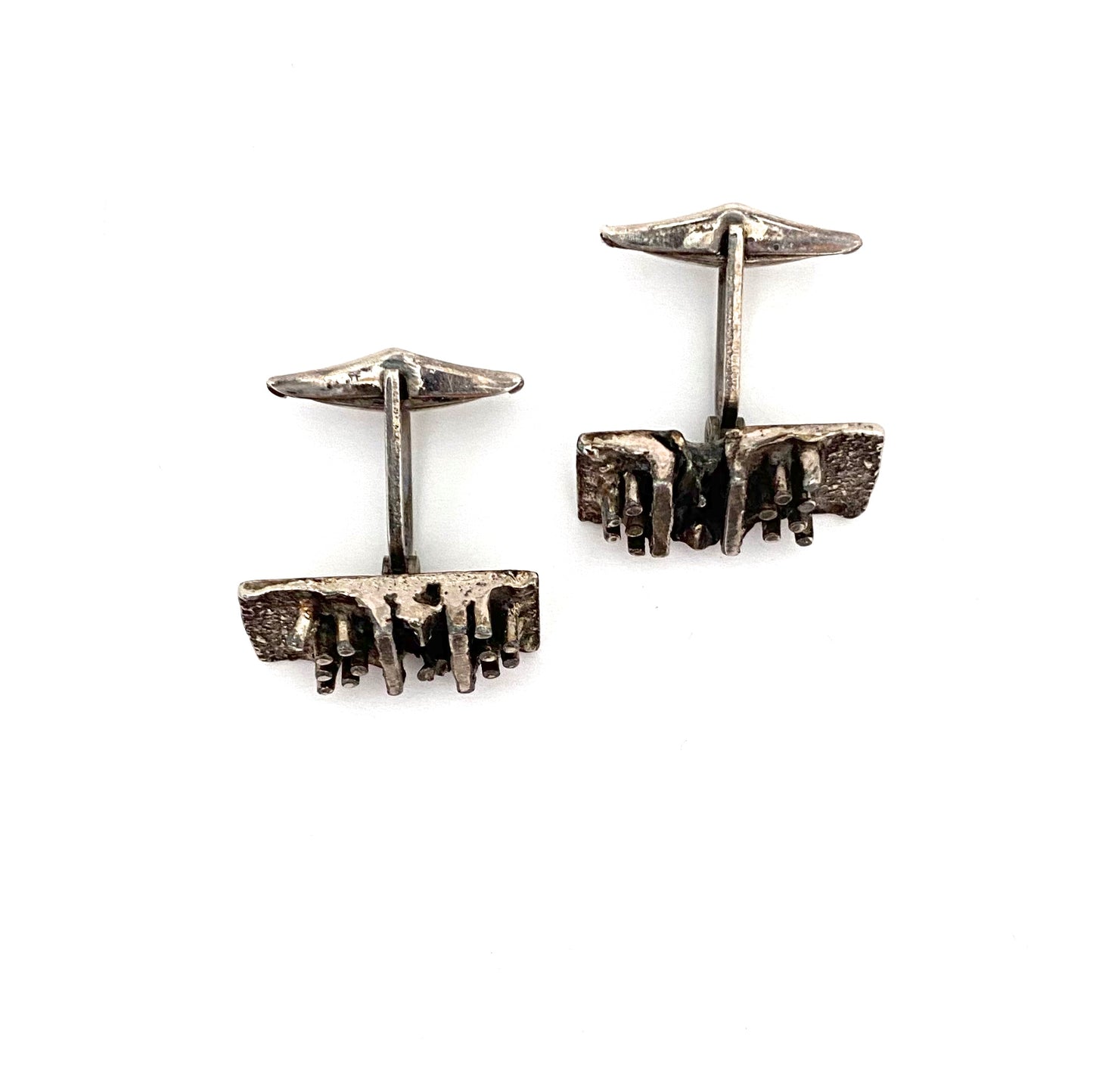 profile Guy Vidal Canada vintage brutalist pewter dimensional cufflinks Canadian Modernist jewelry design