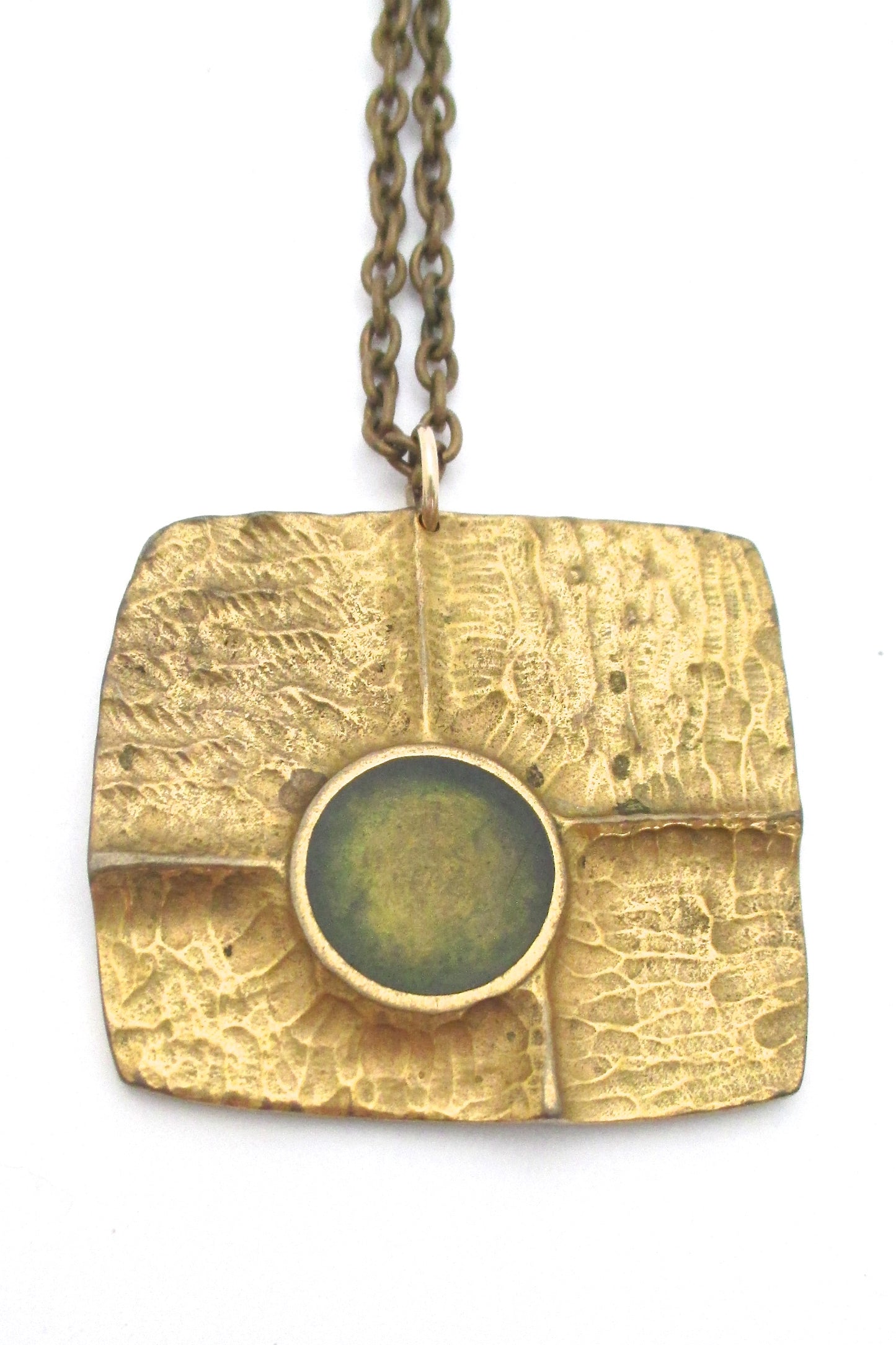 detail Bernard Chaudron Canada large vintage bronze brutalist sculptural pendant necklace