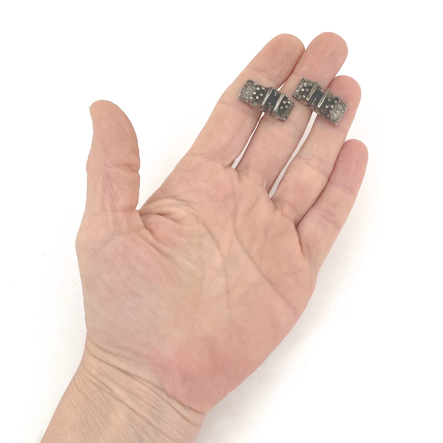 Guy Vidal dimensional brutalist pewter cufflinks