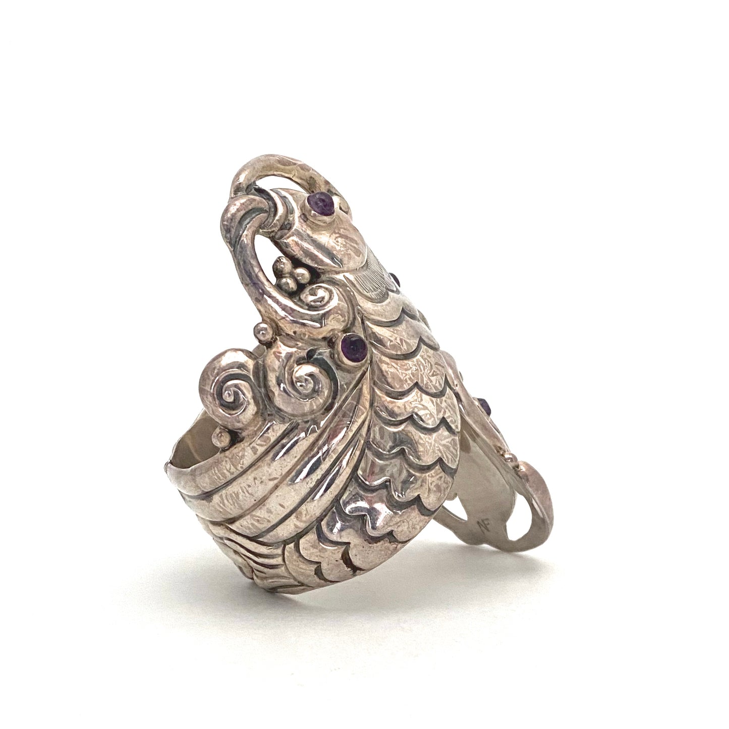 large silver & amethyst fish clamper bracelet ~ Taxco