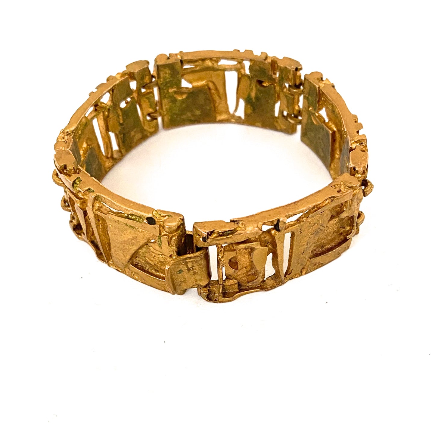 Jorma Laine gilt bronze sculptural panel link bracelet