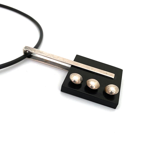 silver and ebony Modernist pendant necklace
