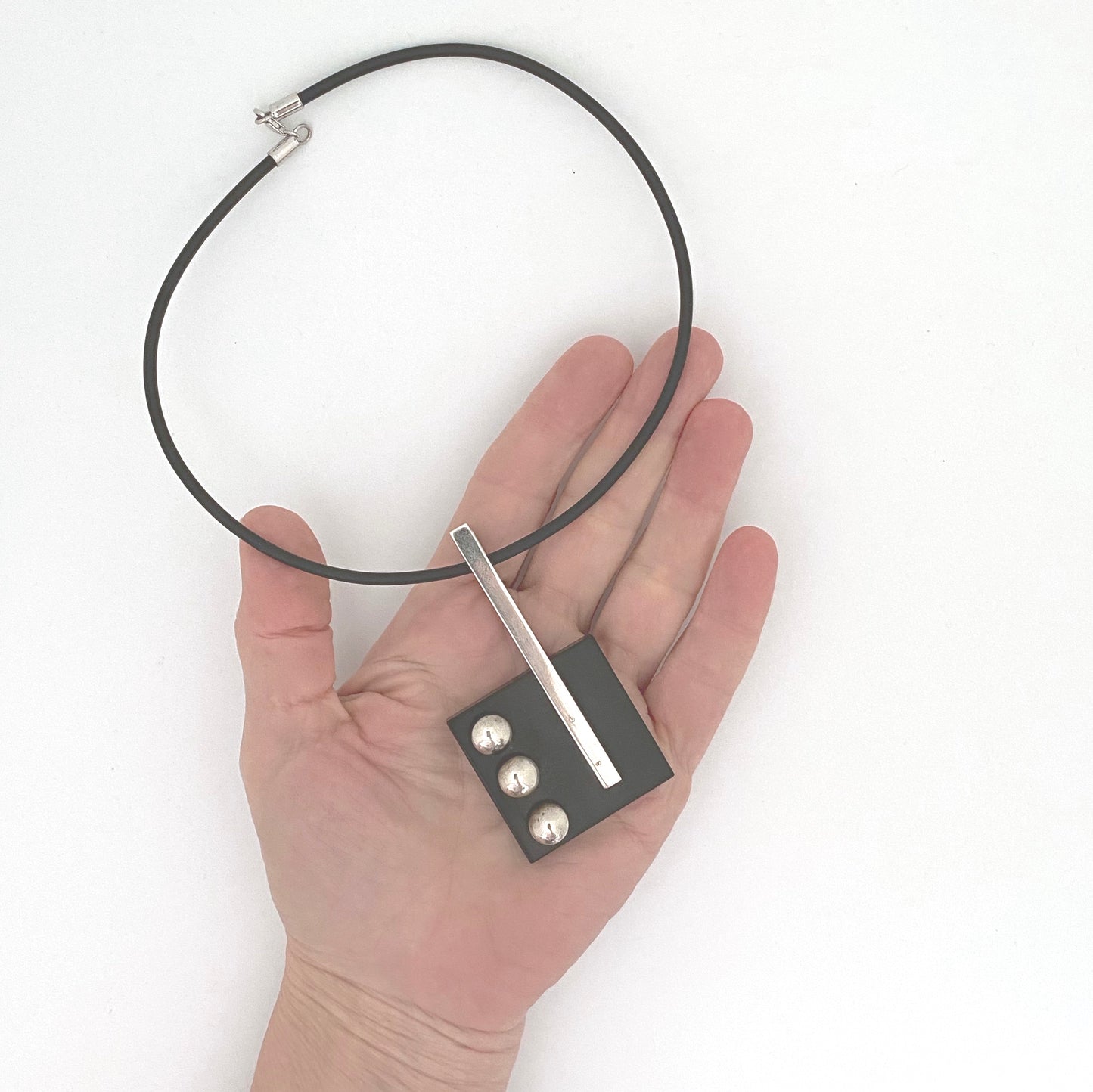 scale vintage silver ebony pendant necklace Modernist jewelry design