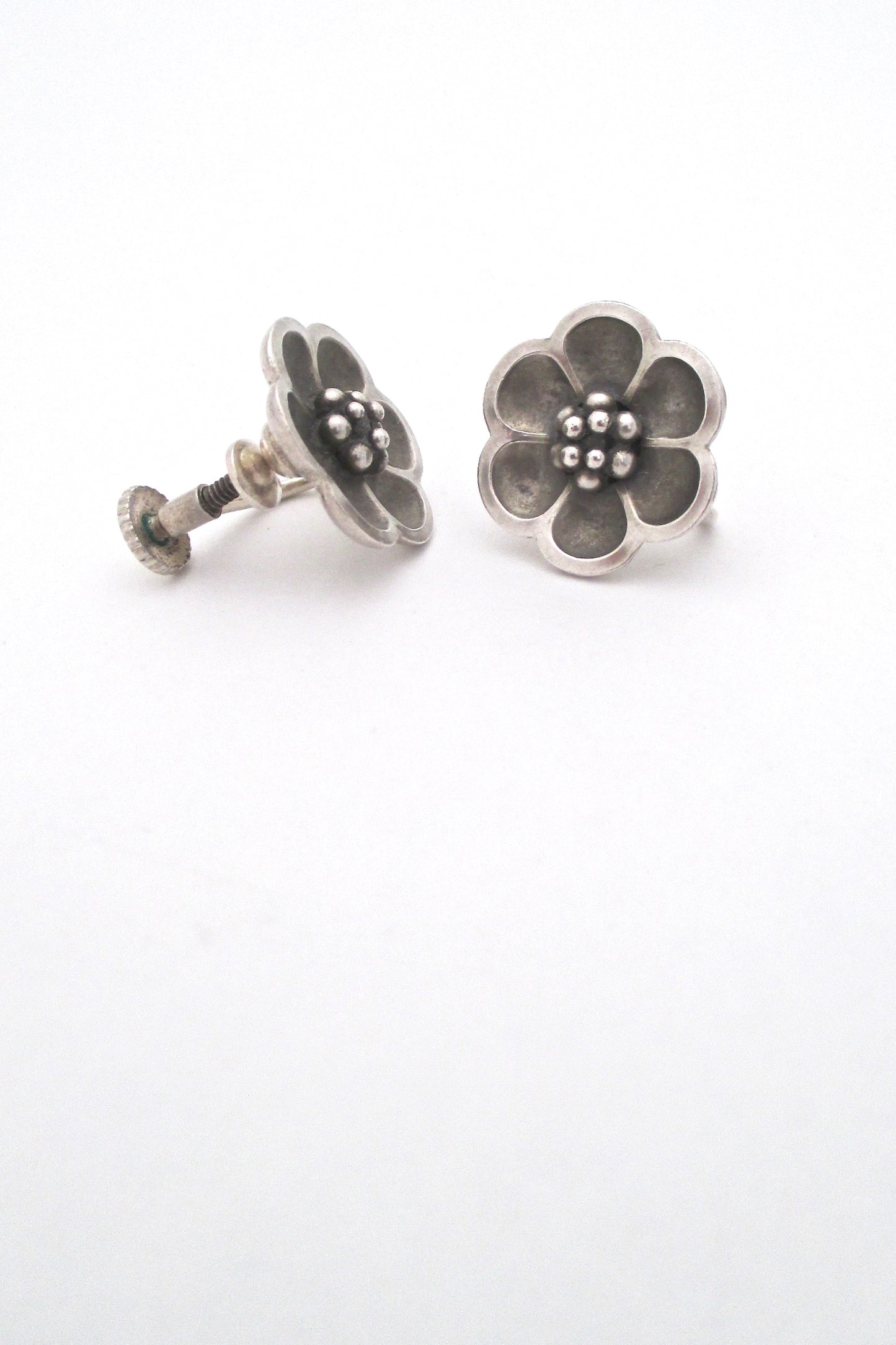 detail Georg Jensen Denmark vintage silver flower earrings 67