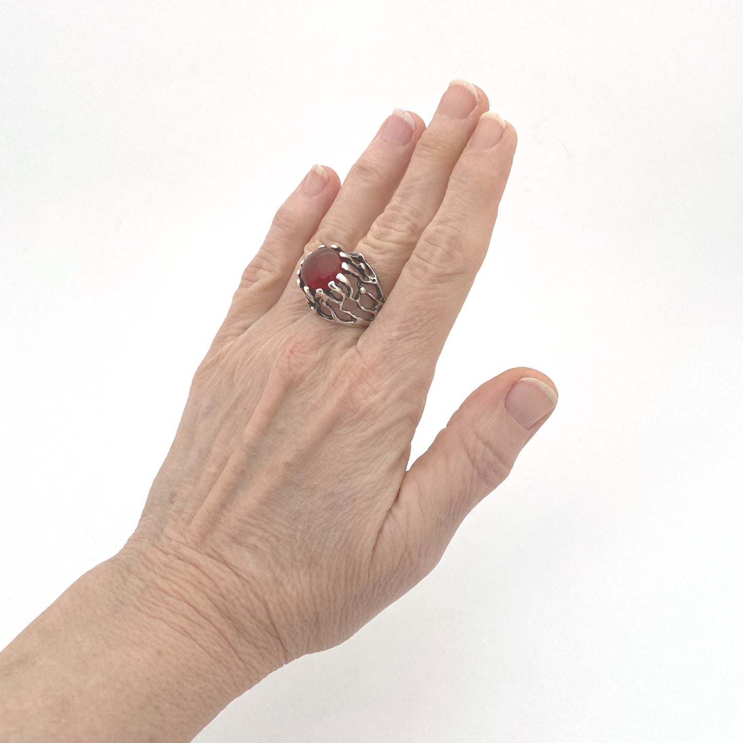 brutalist silver & carnelian extra tall ring