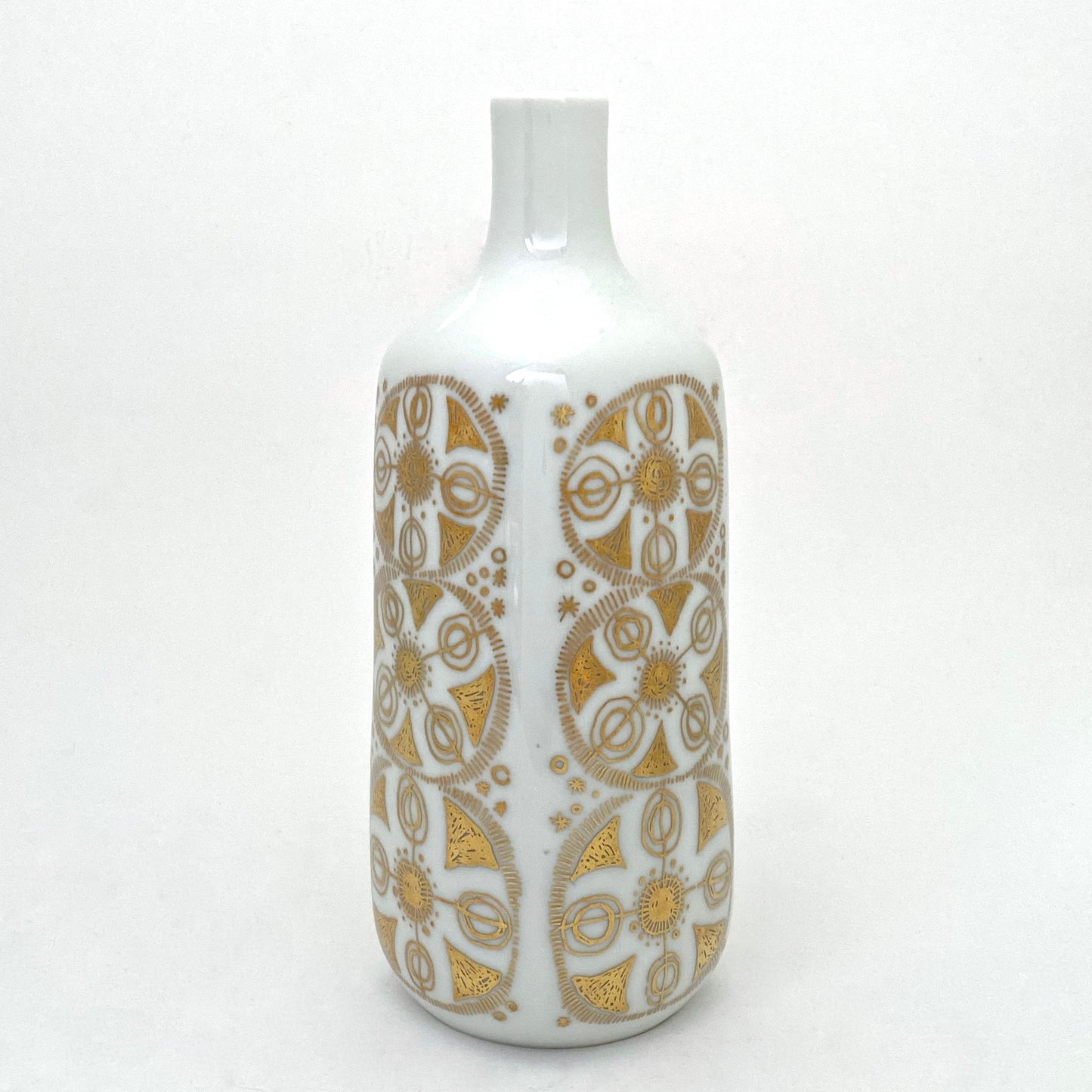 side Porsgrund Norway vintage porcelain bottle vases gold decoration Arne Lindaas Scandinavian Modern design