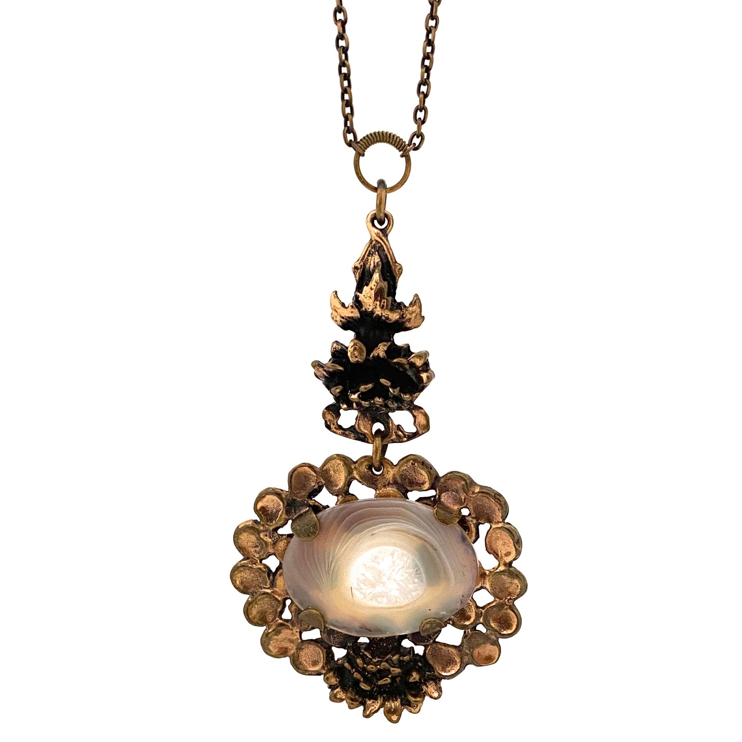 detail Pentti Sarpaneva Finland large vintage bronze banded agate pendant necklace Scandinavian Modernist jewelry design