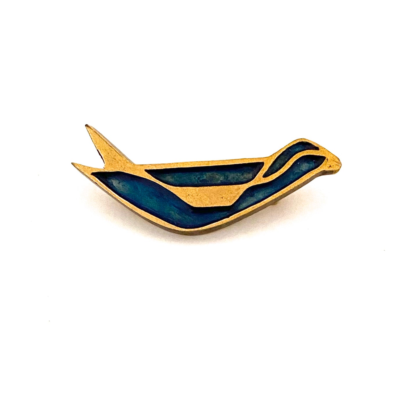 Bernard Chaudron Canada vintage bronze resin enamel bird pin brooch Modernist Canadian jewelry deign