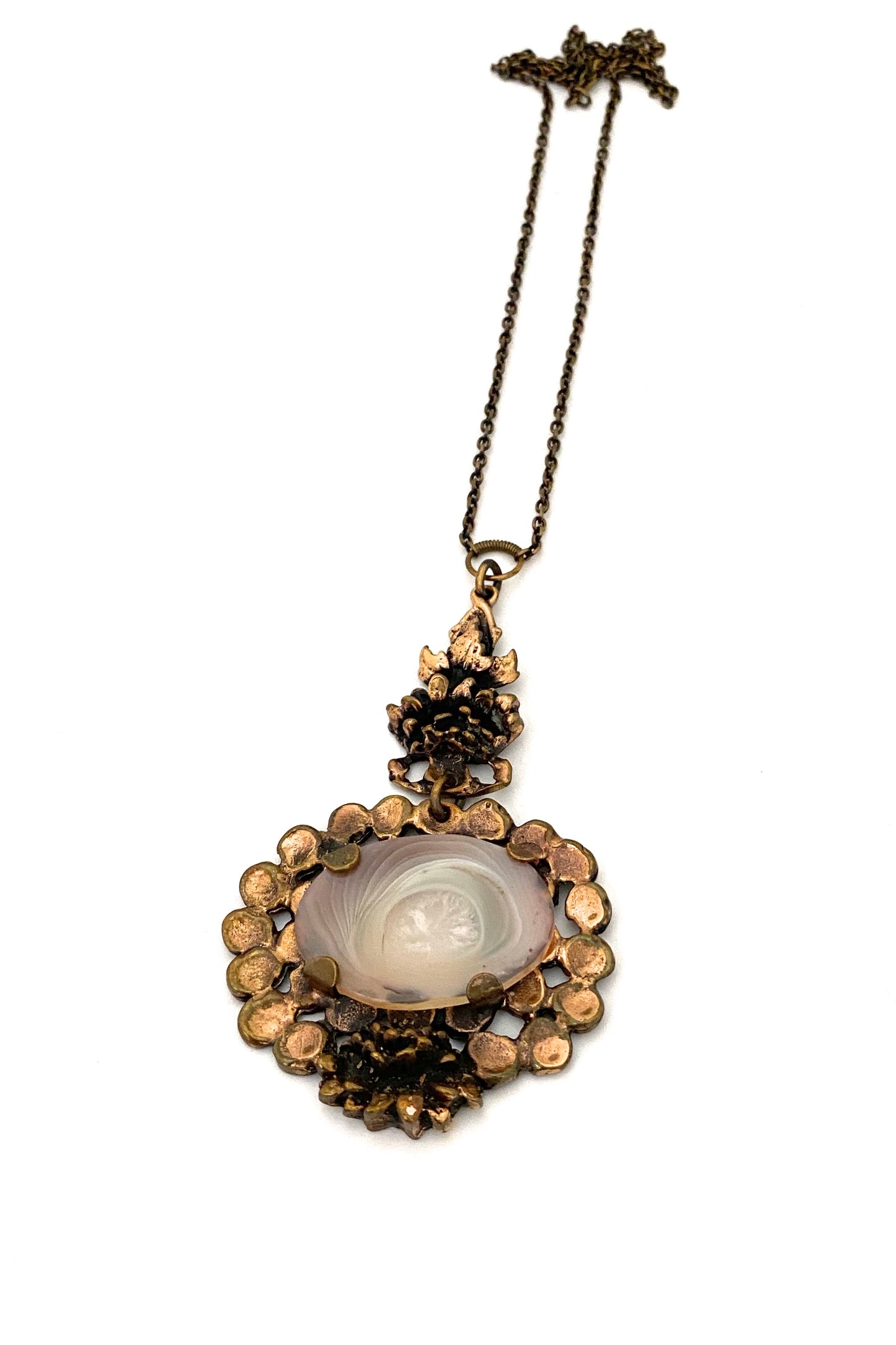 Pentti Sarpaneva large bronze & banded agate pendant necklace