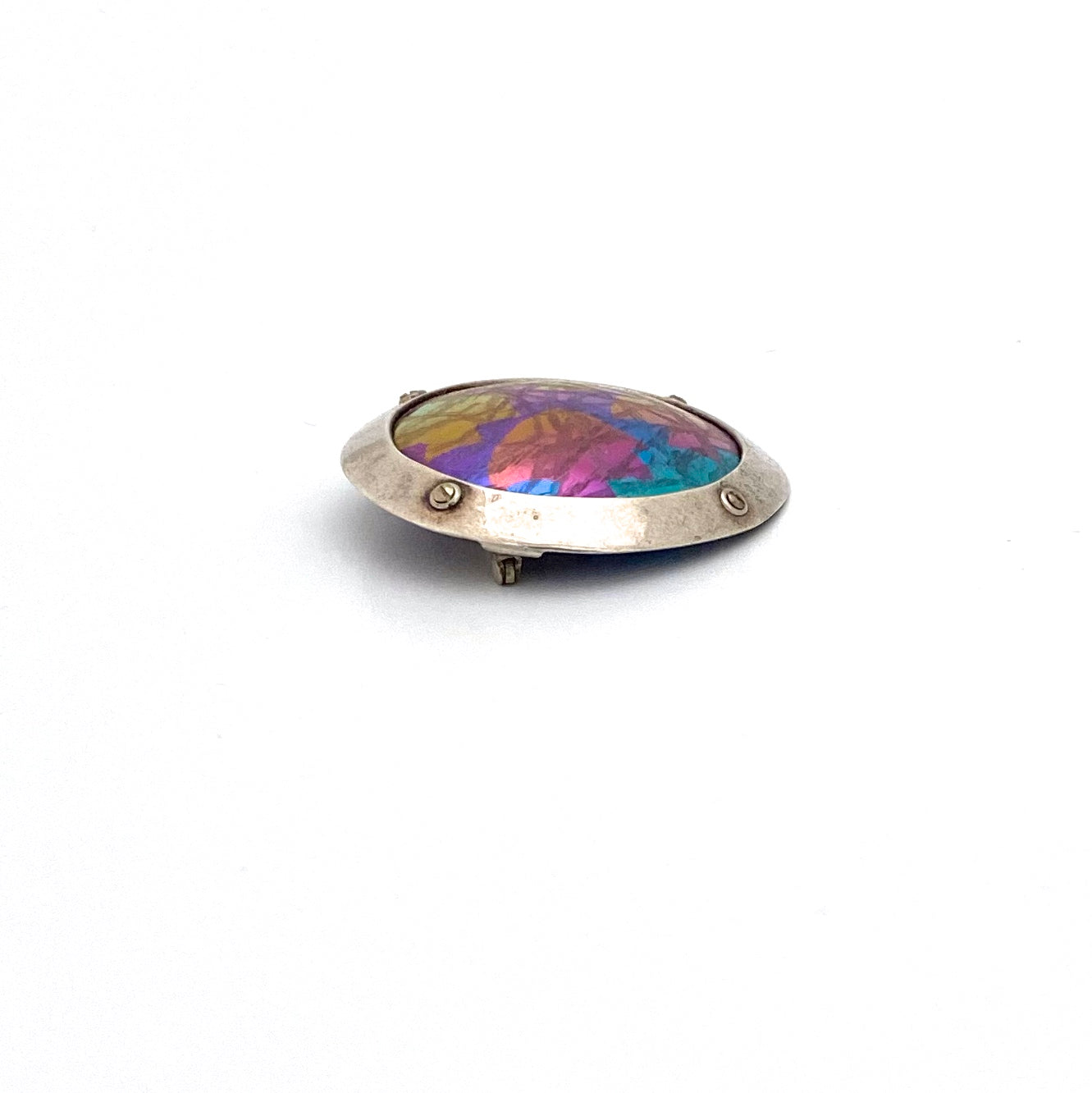 profile vintage sterling silver anodized aluminum brooch studio made Postmodern jewelry design