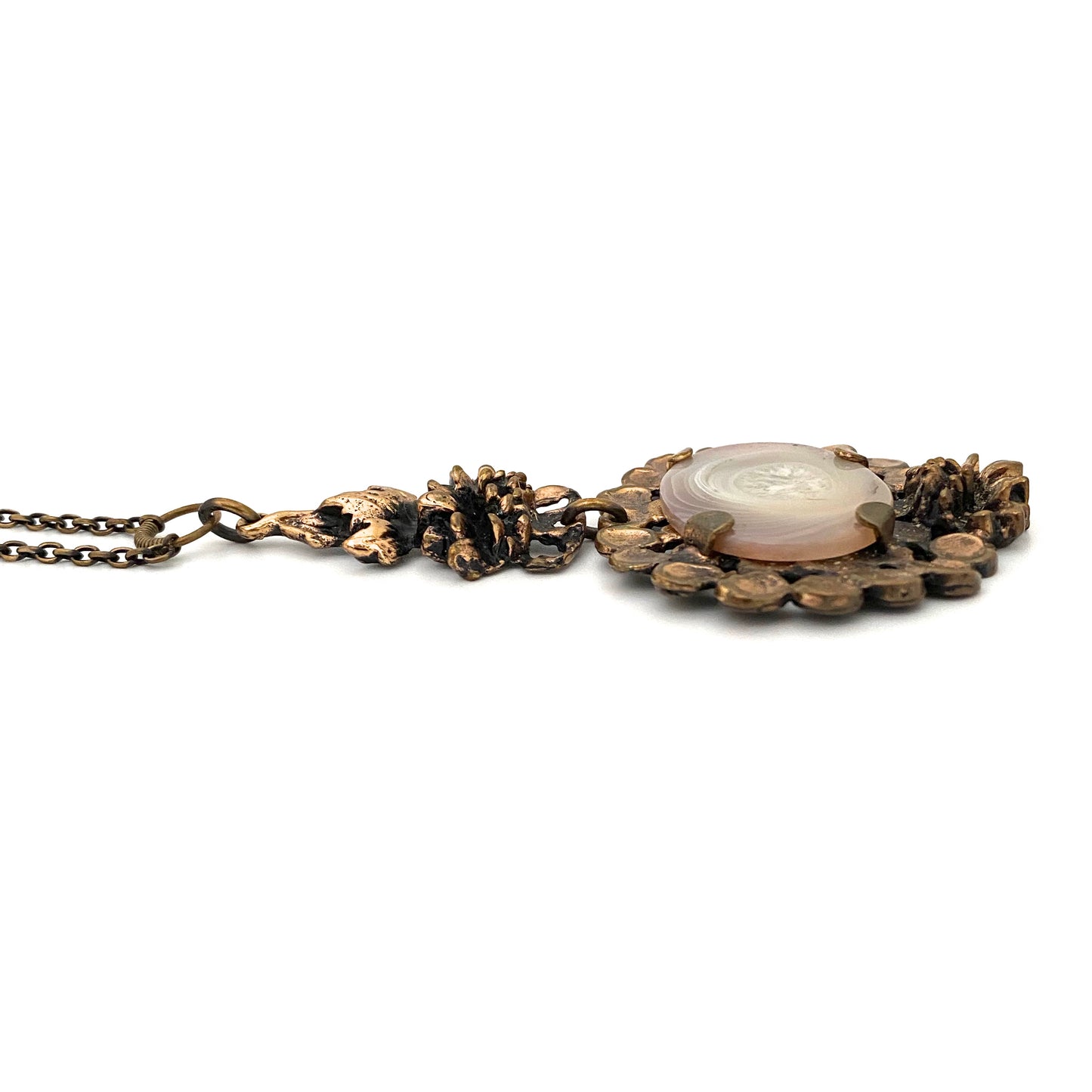 Pentti Sarpaneva large bronze & banded agate pendant necklace