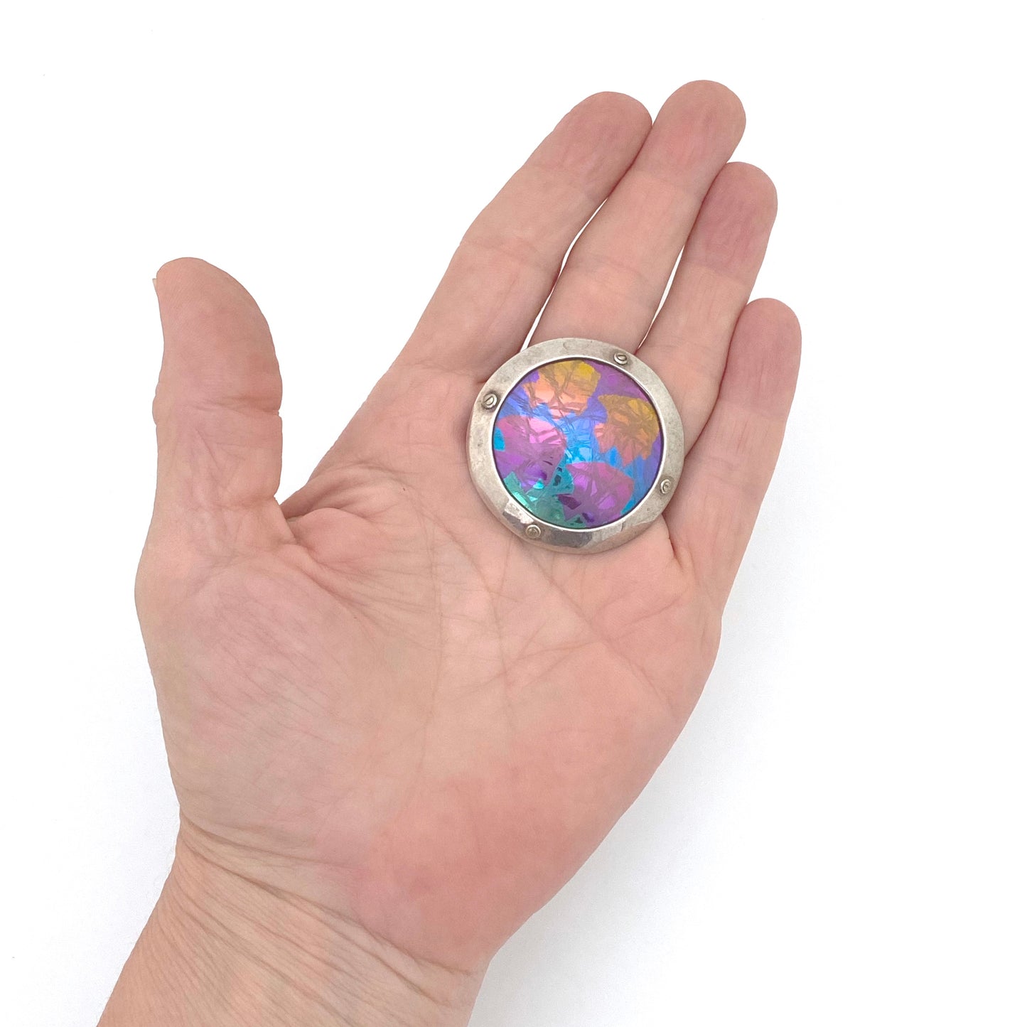 scale vintage sterling silver anodized aluminum brooch studio made Postmodern jewelry design