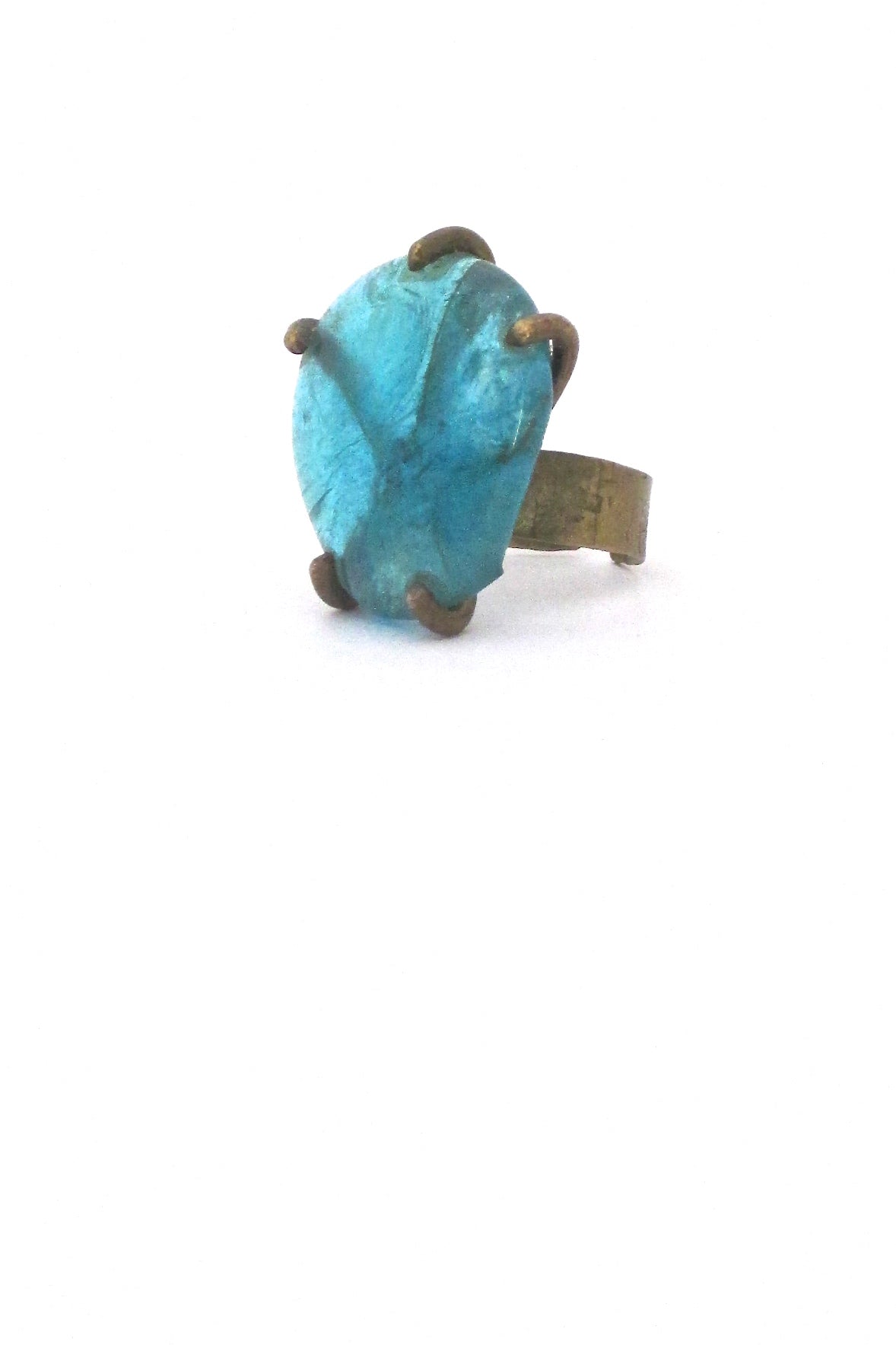 Rafael Canada brass & aqua glass ring - unusual & early