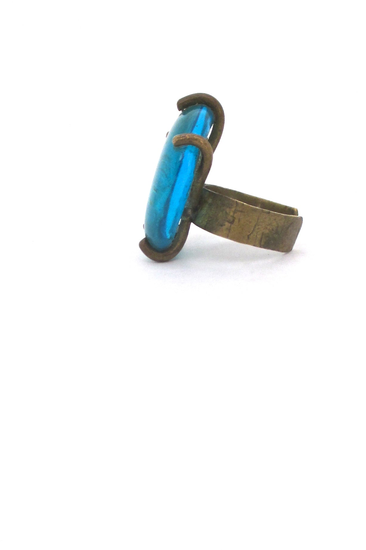 profile Rafael Alfandary Canada vintage brutalist brass aqua glass ring rare & early