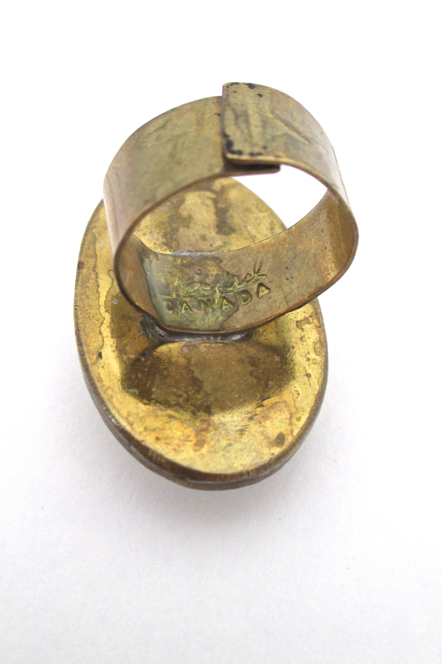 Rafael Canada large brass & faux turquoise glass ring