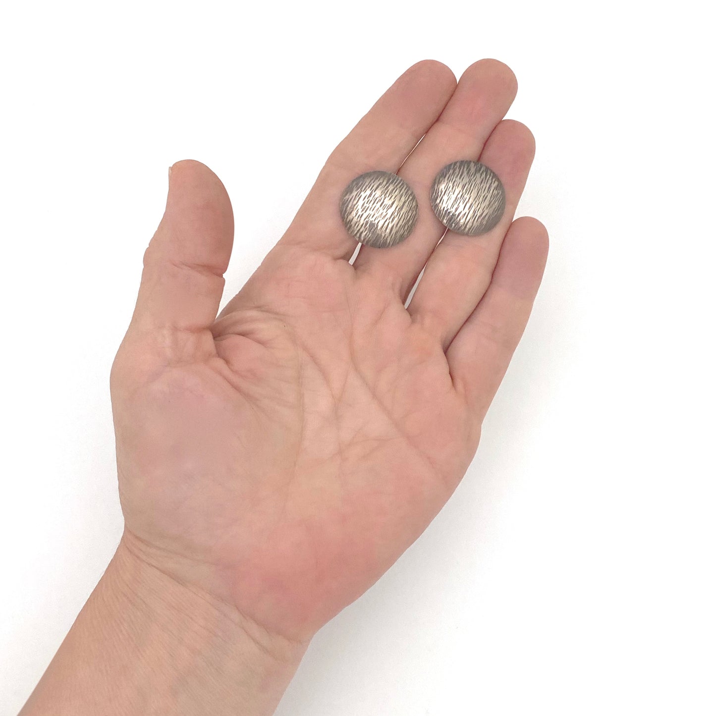 detail scale vintage textured sterling silver earrings post backs Modernist jewelry design