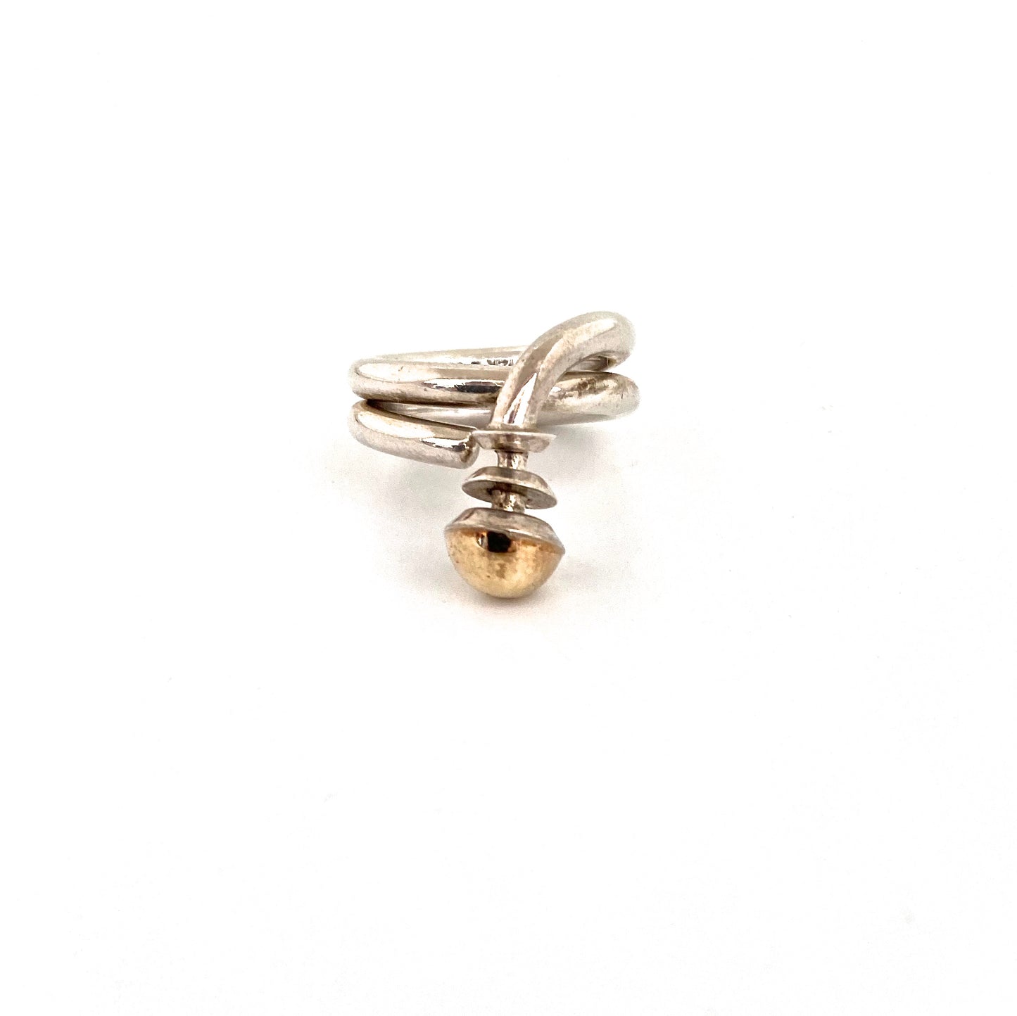 vintage silver & 14k gold ring ~ postmodern design