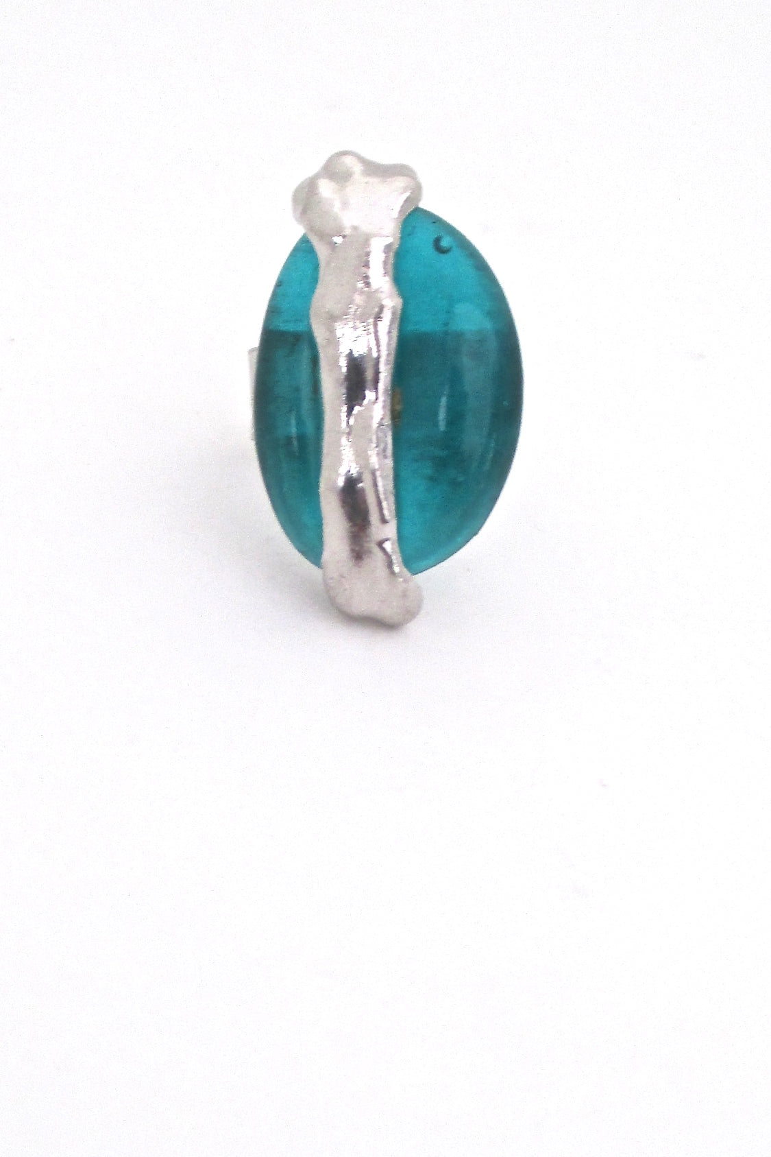 detail Rafael Alfandary Canada vintage silver tone aqua glass ring
