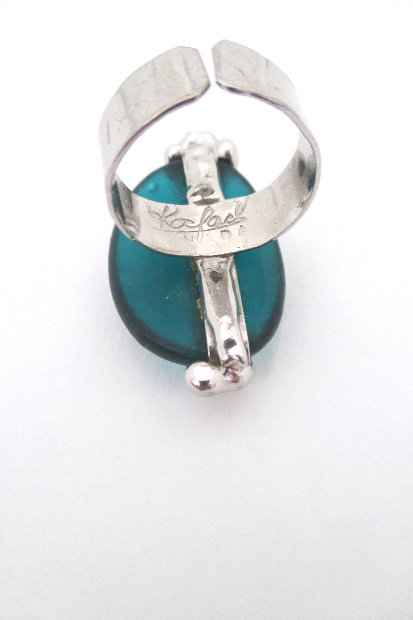 Rafael Canada silver tone & aqua glass ring