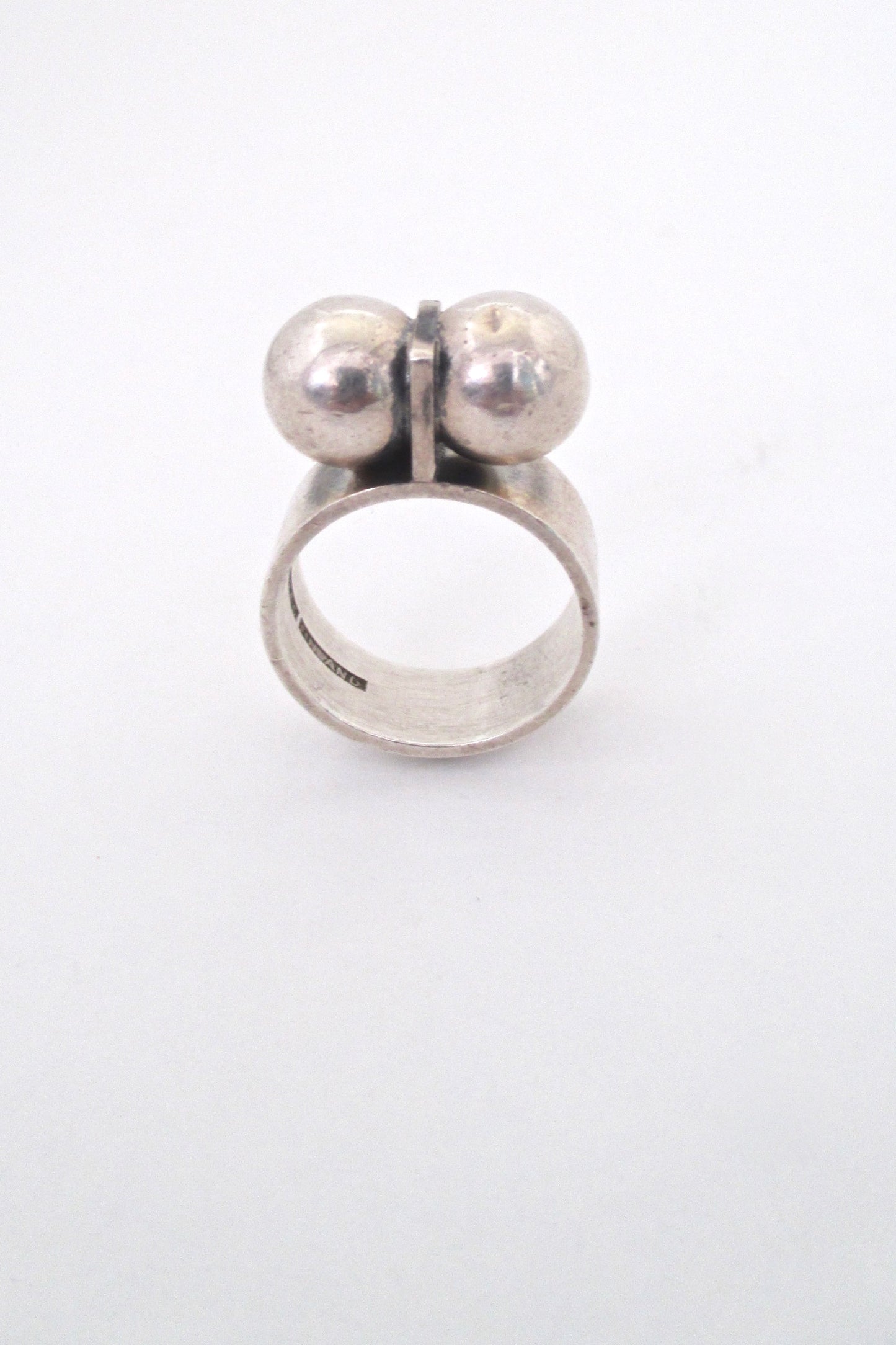 Elis Kauppi Kupittaan Kulta Finland vintage silver twin spheres Modernist ring