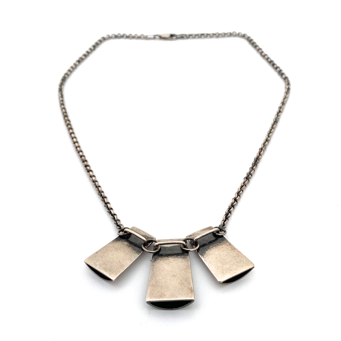 three part textured & dimensional silver necklace