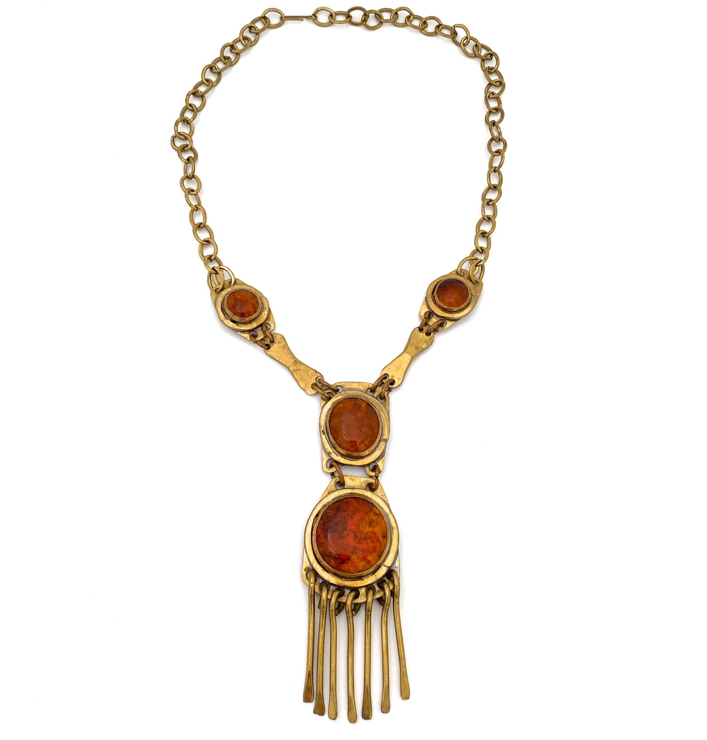 Rafael Canada brass & amber glass 4 stone fringe necklace