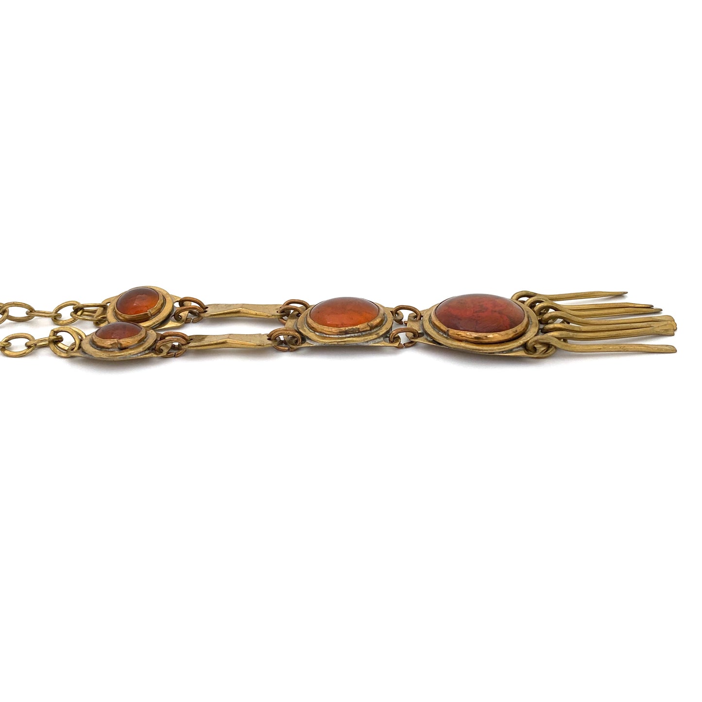 profile Rafael Alfandary Canada vintage brass amber glass four stone fringe necklace