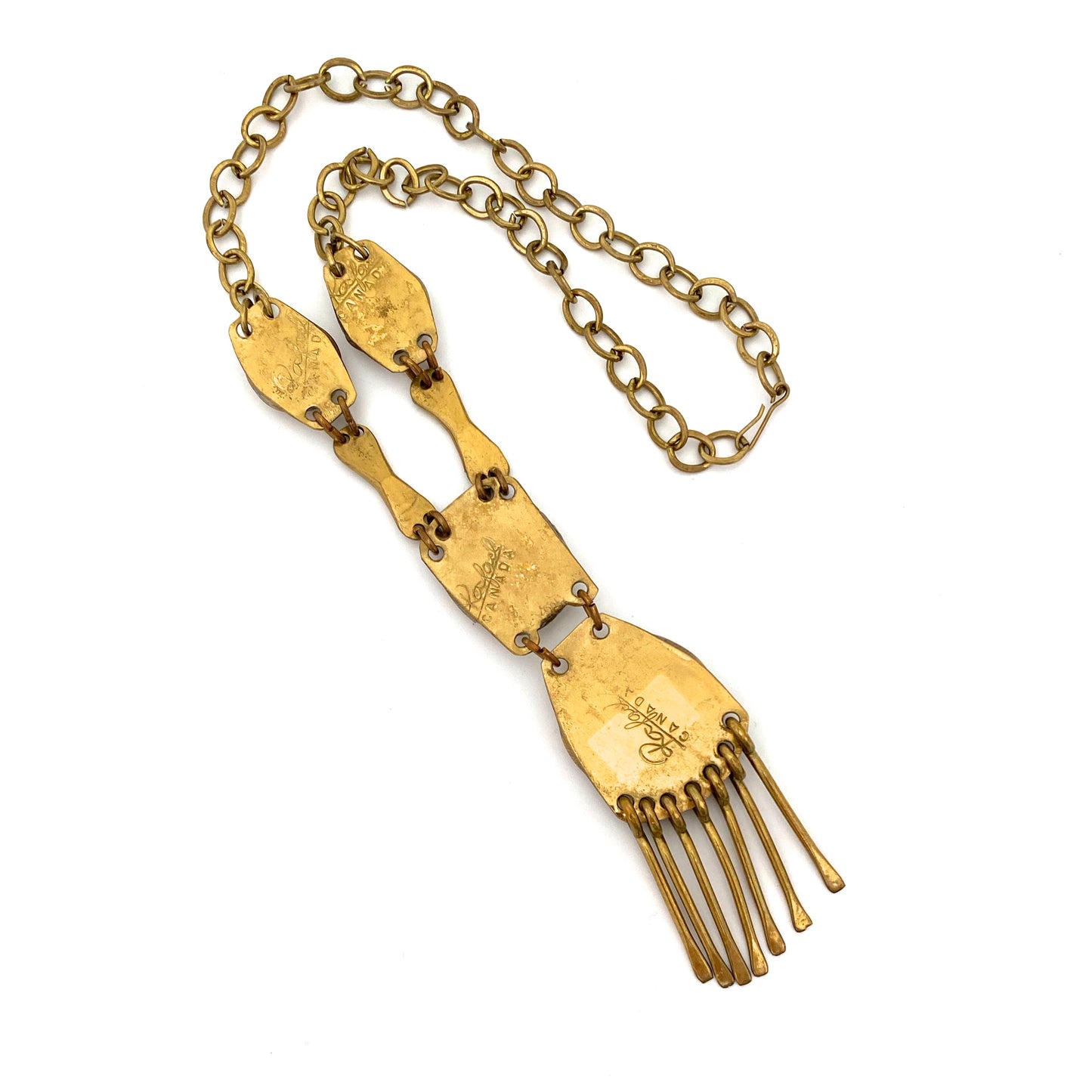 Rafael Canada brass & amber glass 4 stone fringe necklace