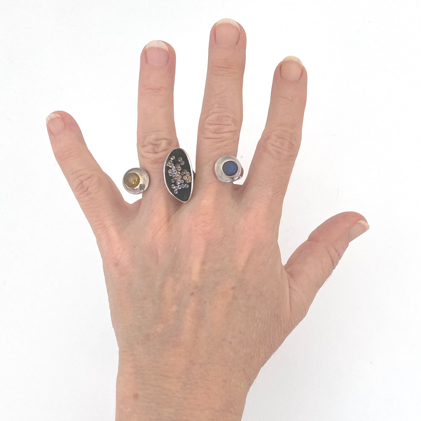 Wal van Heeckeren extraordinary 2 finger ring with fiber optic filaments