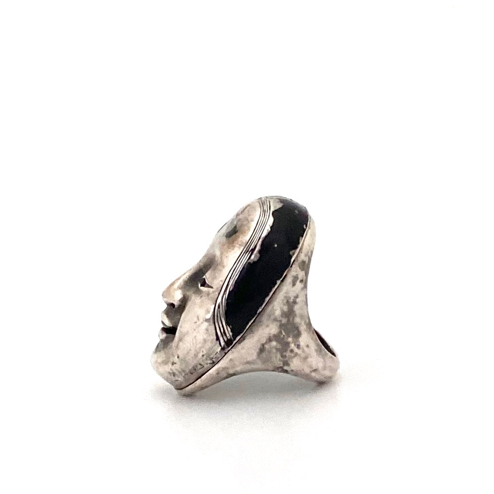 profile Trifari Diane Love Japanese Mask ring 1970 rare