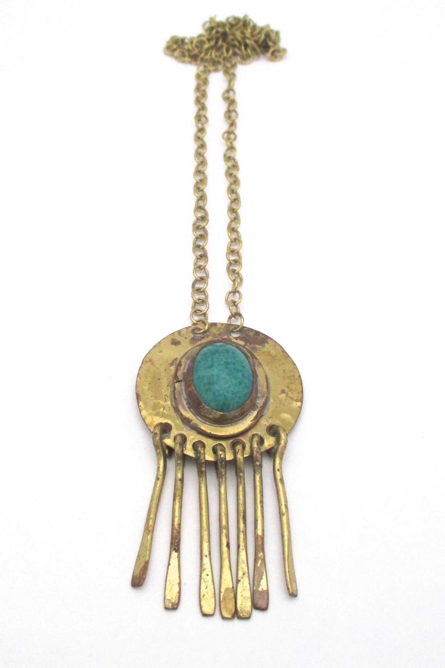 Rafael Canada brass & mottled green fringe necklace