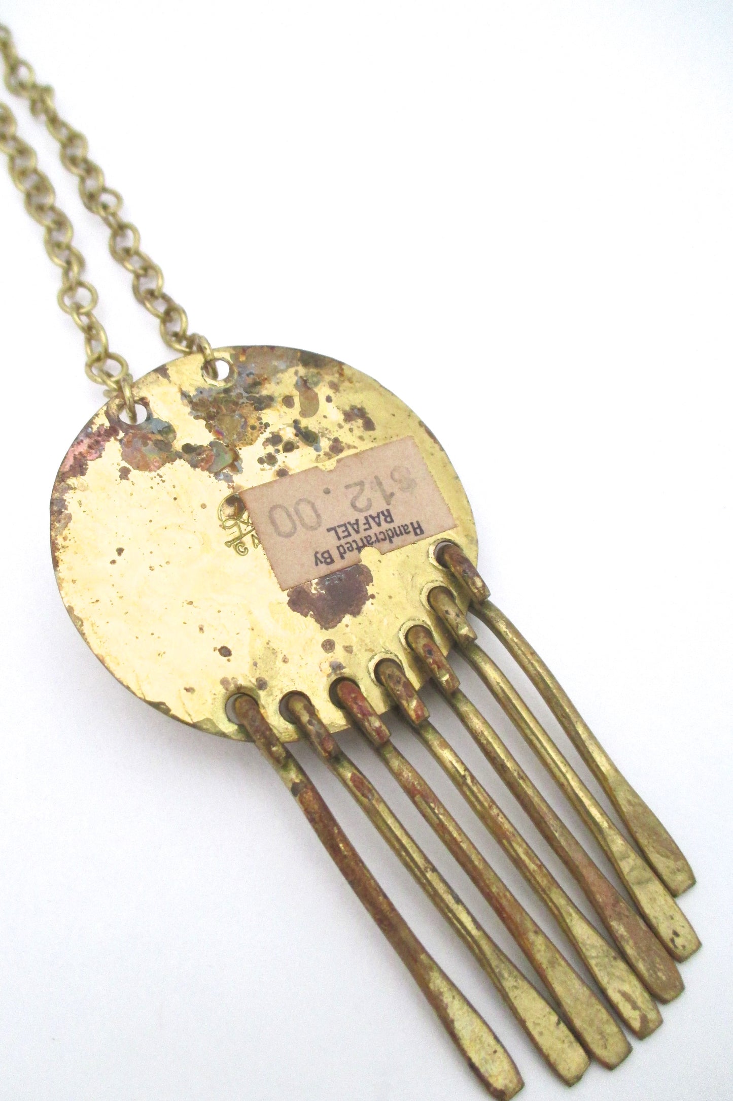 Rafael Canada brass & mottled green fringe necklace