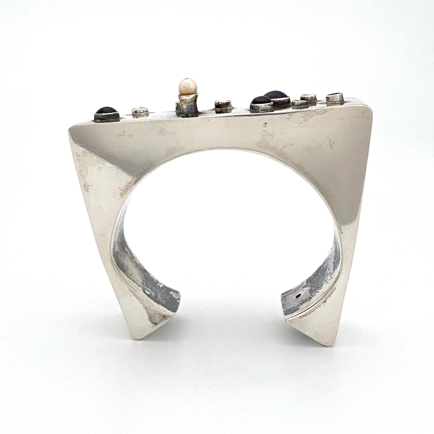 Gera silver, pearl and amethyst Modernist cuff bracelet