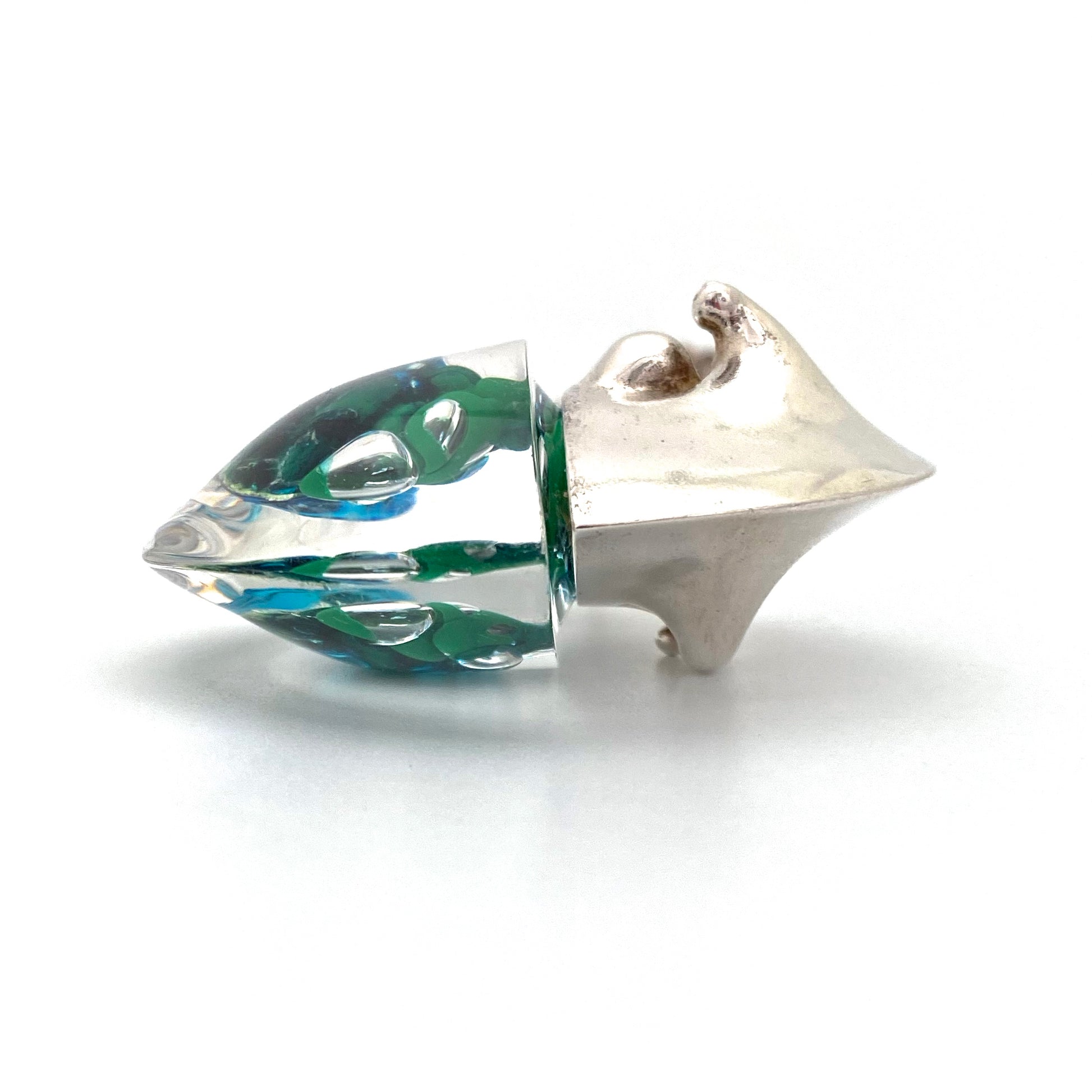 profile Lapponia Finland vintage silver acrylic extra large Kilimanjaro pendant necklace Bjorn Weckstrom 1974