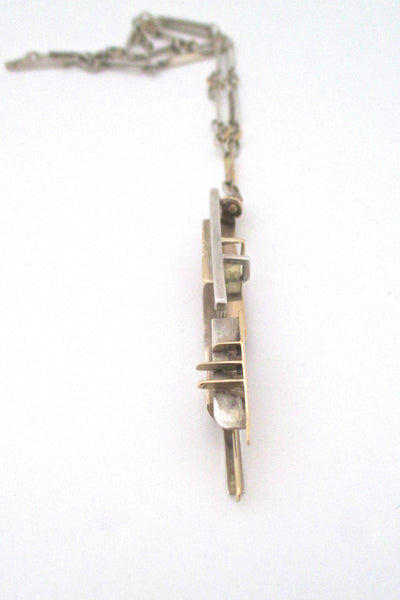 profile studio made vintage sterling silver 14k gold modernist pendant necklace