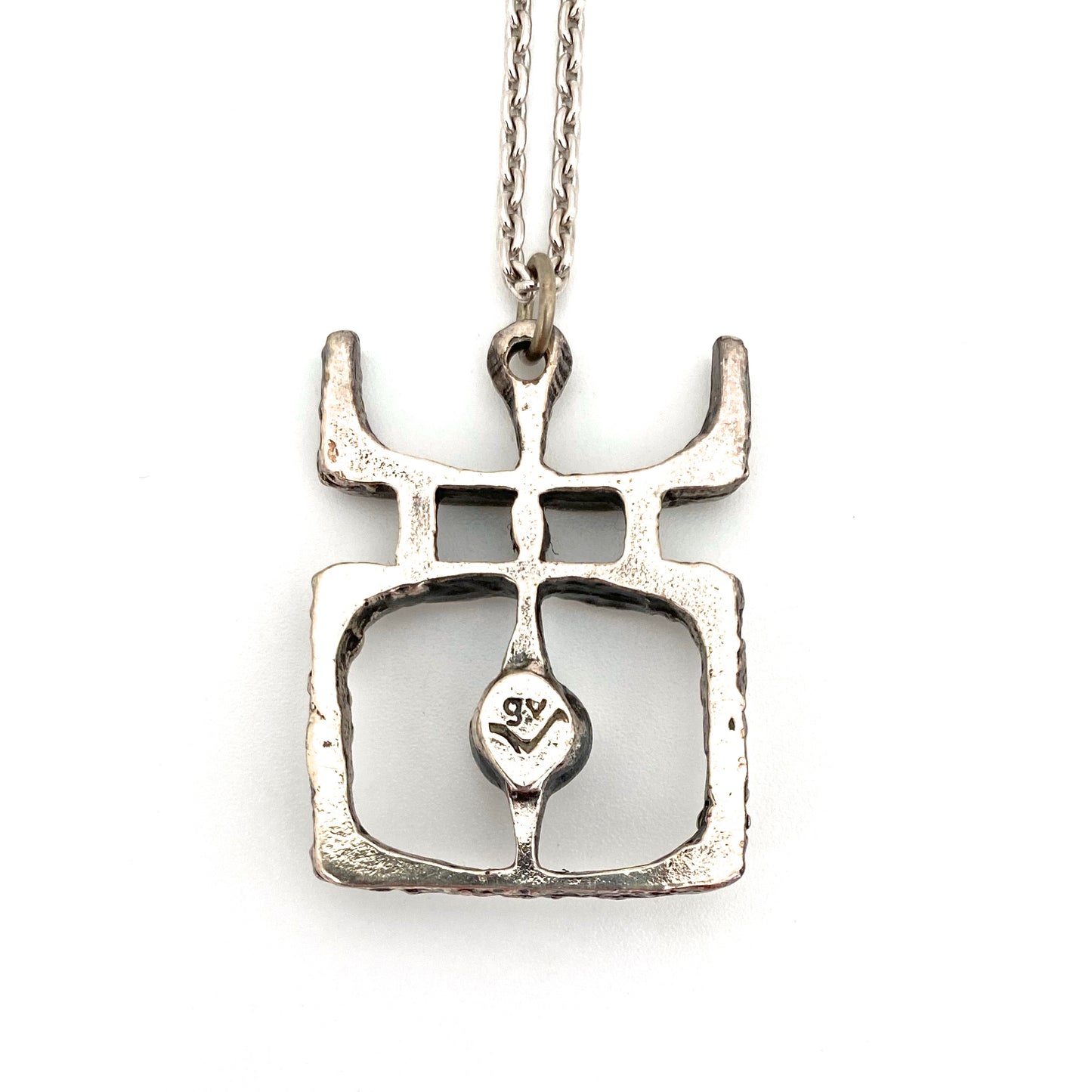 Guy Vidal Canada vintage pewter 'sphere & square' pendant necklace
