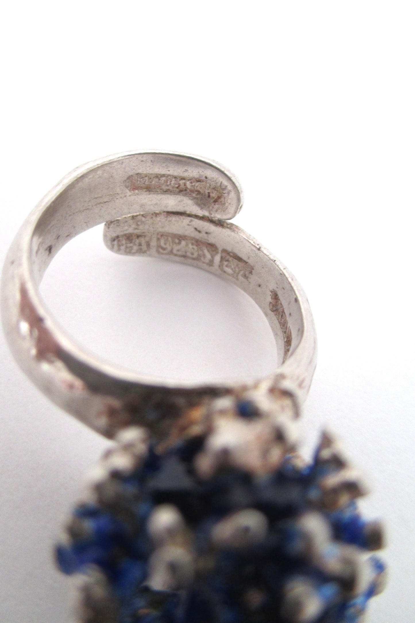 David Andersen silver enamel 'blue cluster' ring - Karl Jørgen Otteren