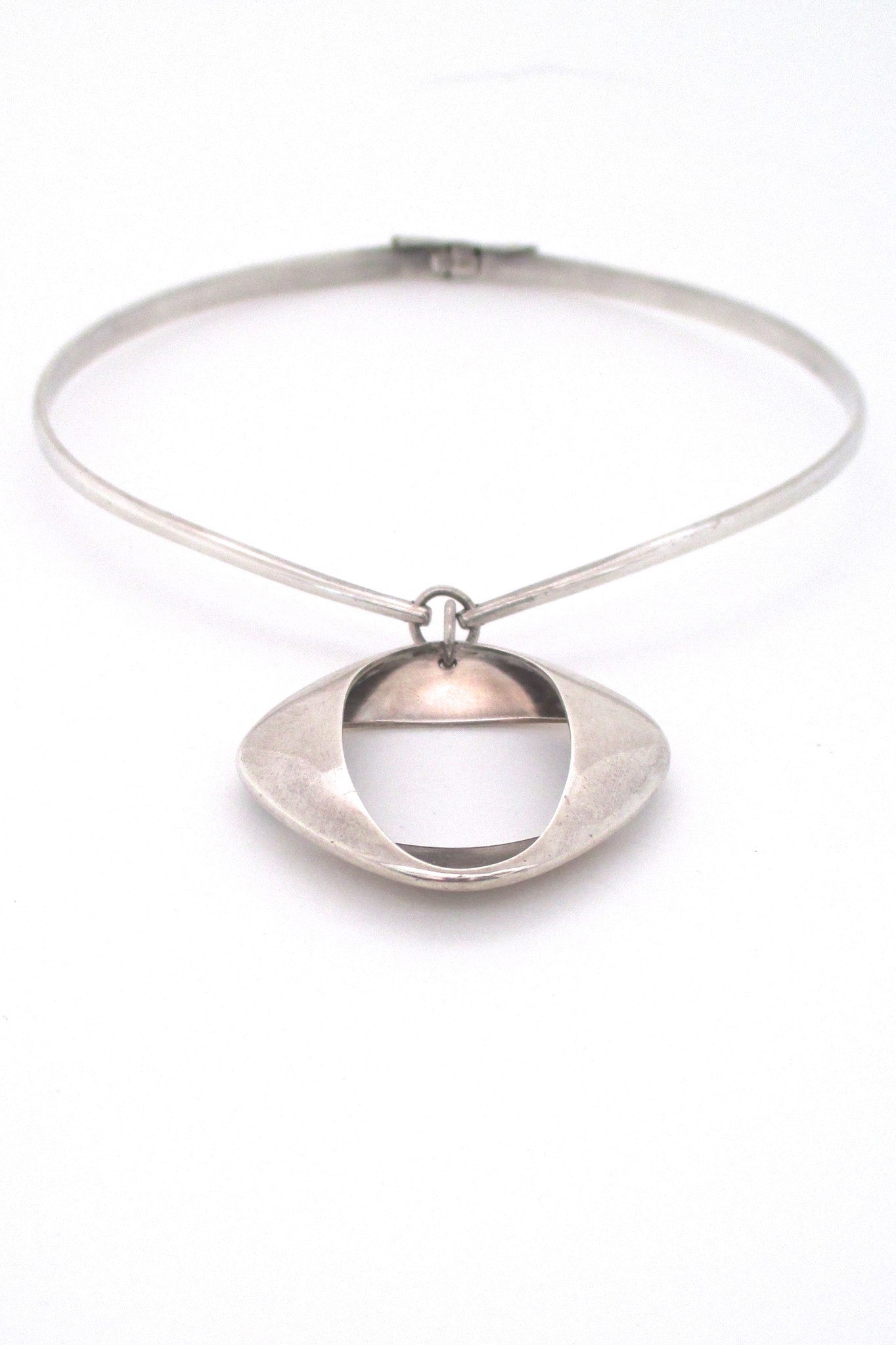 Georg Jensen Denmark vintage modernist silver pendant 368 by Henning Koppel on original neck ring