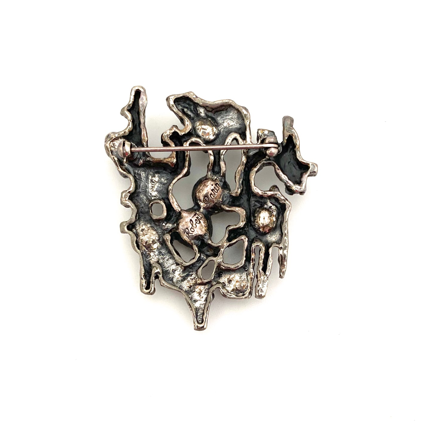 Robert Larin textured pewter brooch ~ bronze spheres