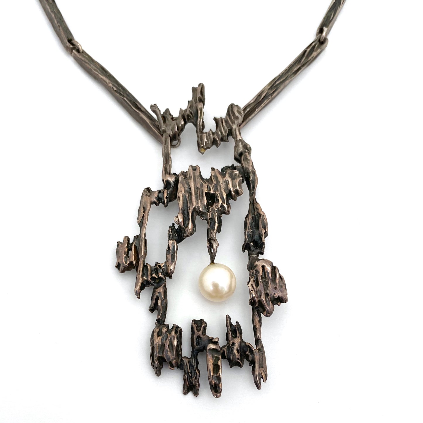 large pierced textured silver pendant necklace ~ kinetic pearl
