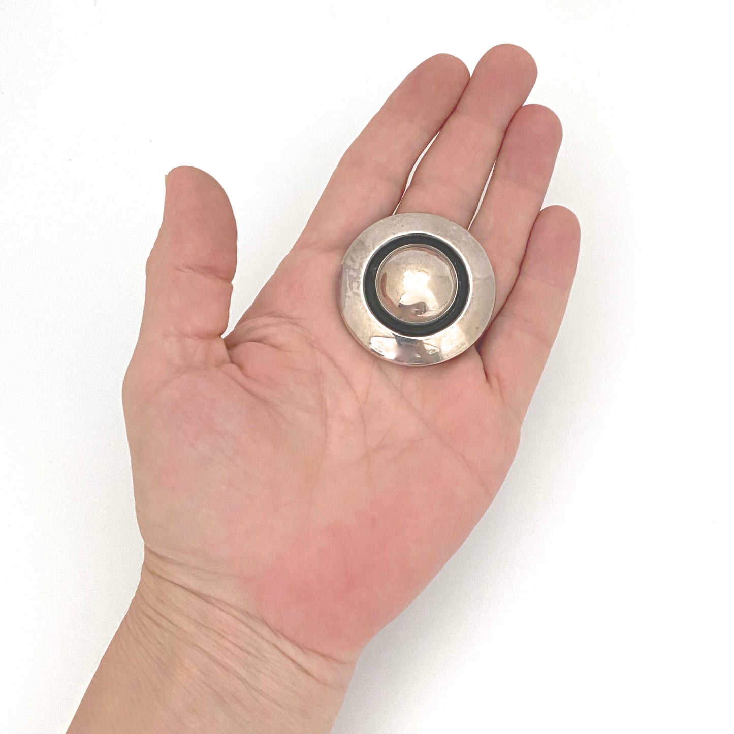 scale Niels Erik NE From Denmark vintage silver round brooch large silver cabochon Scandinavian Modernist jewelry design