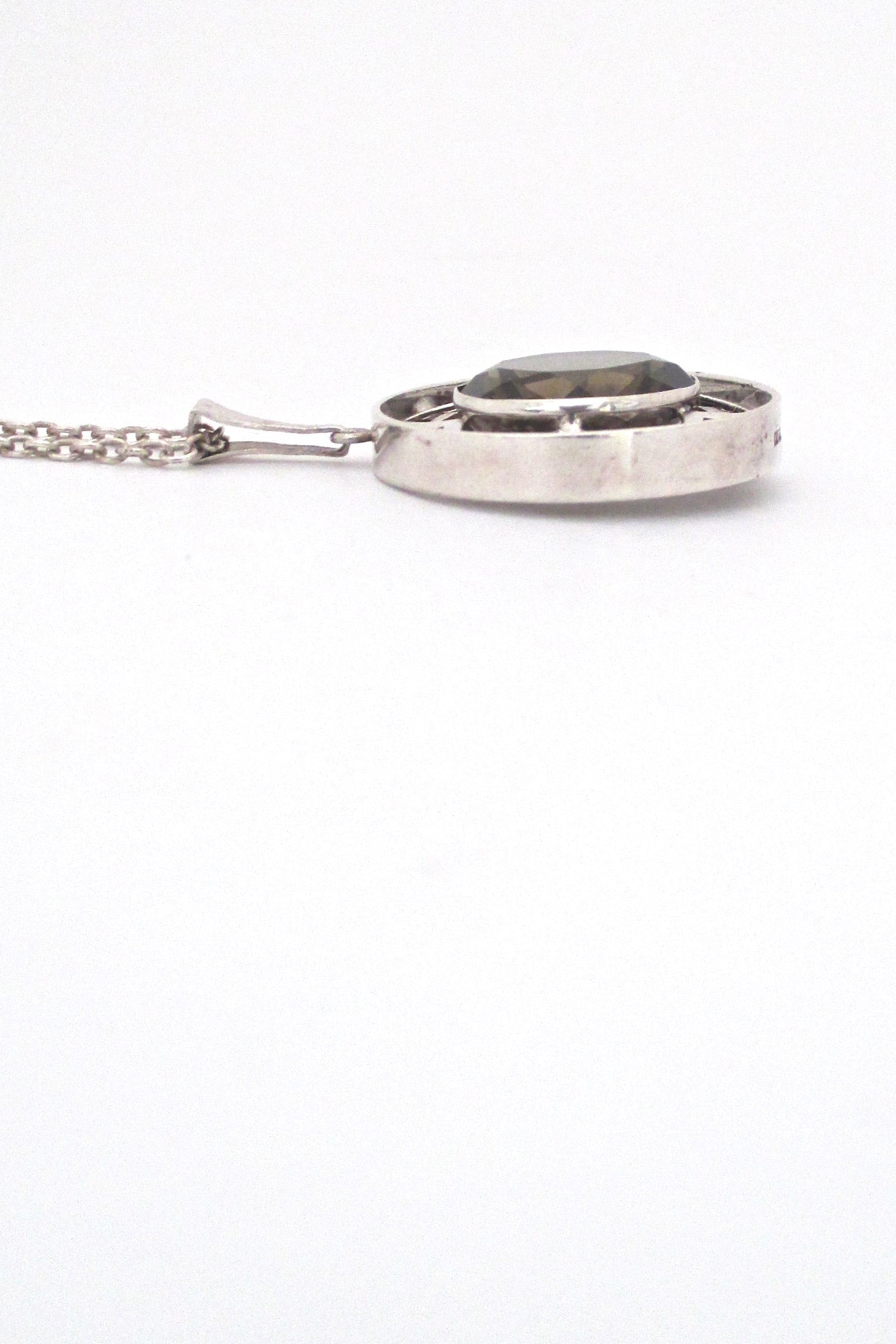 profile Kultaseppa Salovaara Finland vintage Modernist silver smoky quartz large pendant necklace