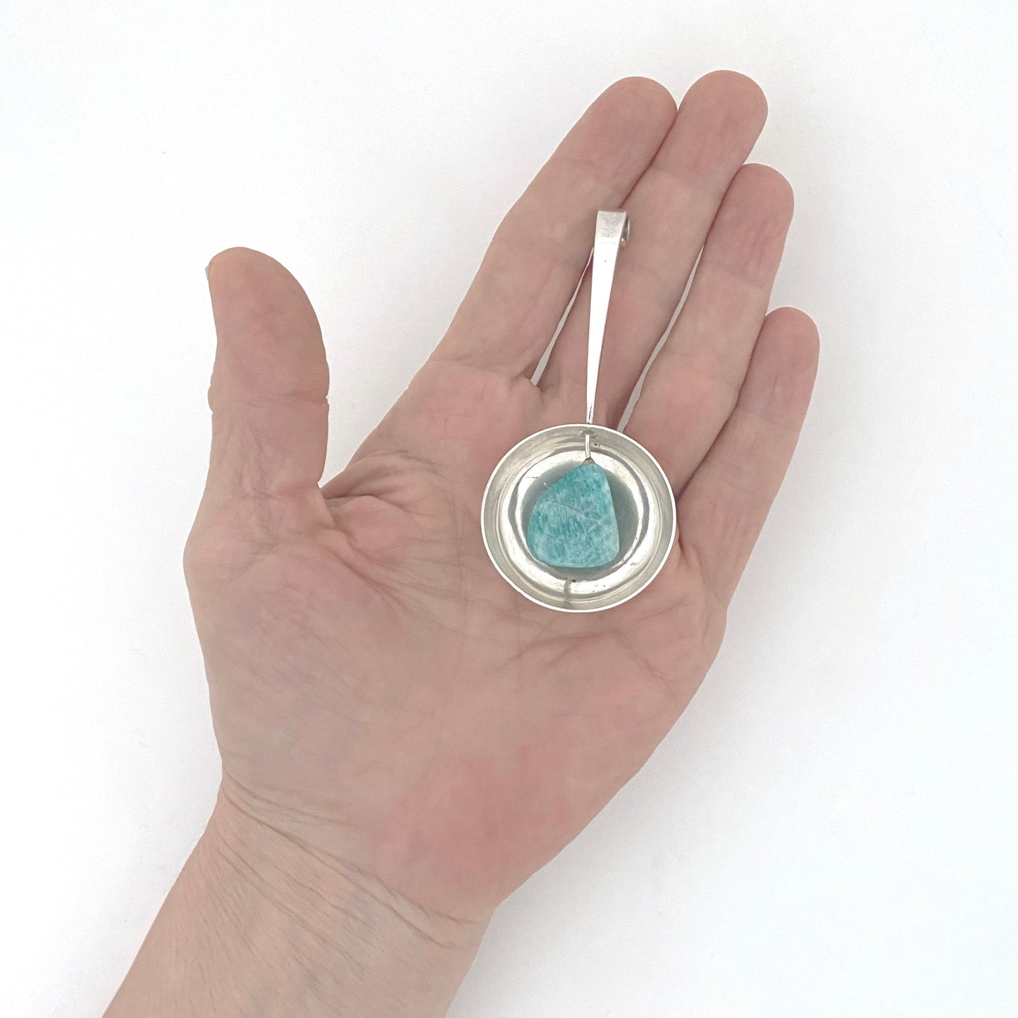 scale Erling Christoffersen Norway Design extra large vintage silver amazonite pendant necklaceScandinavian Modern jewelry design