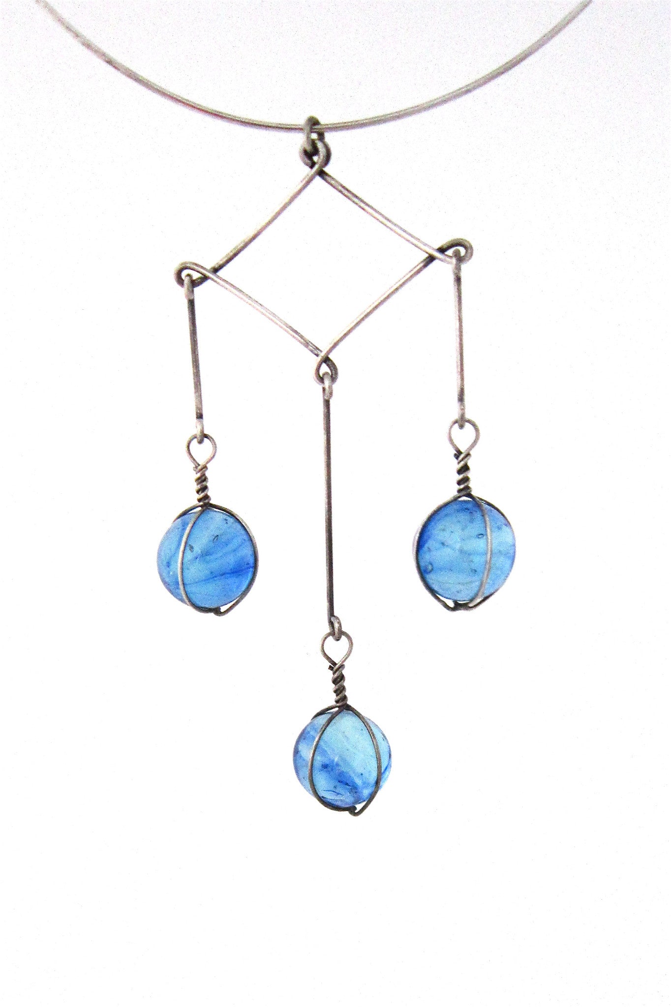 detail Bent Knudesn Denmark vintage Scandinavian Modern silver glass kinetic pendant necklace
