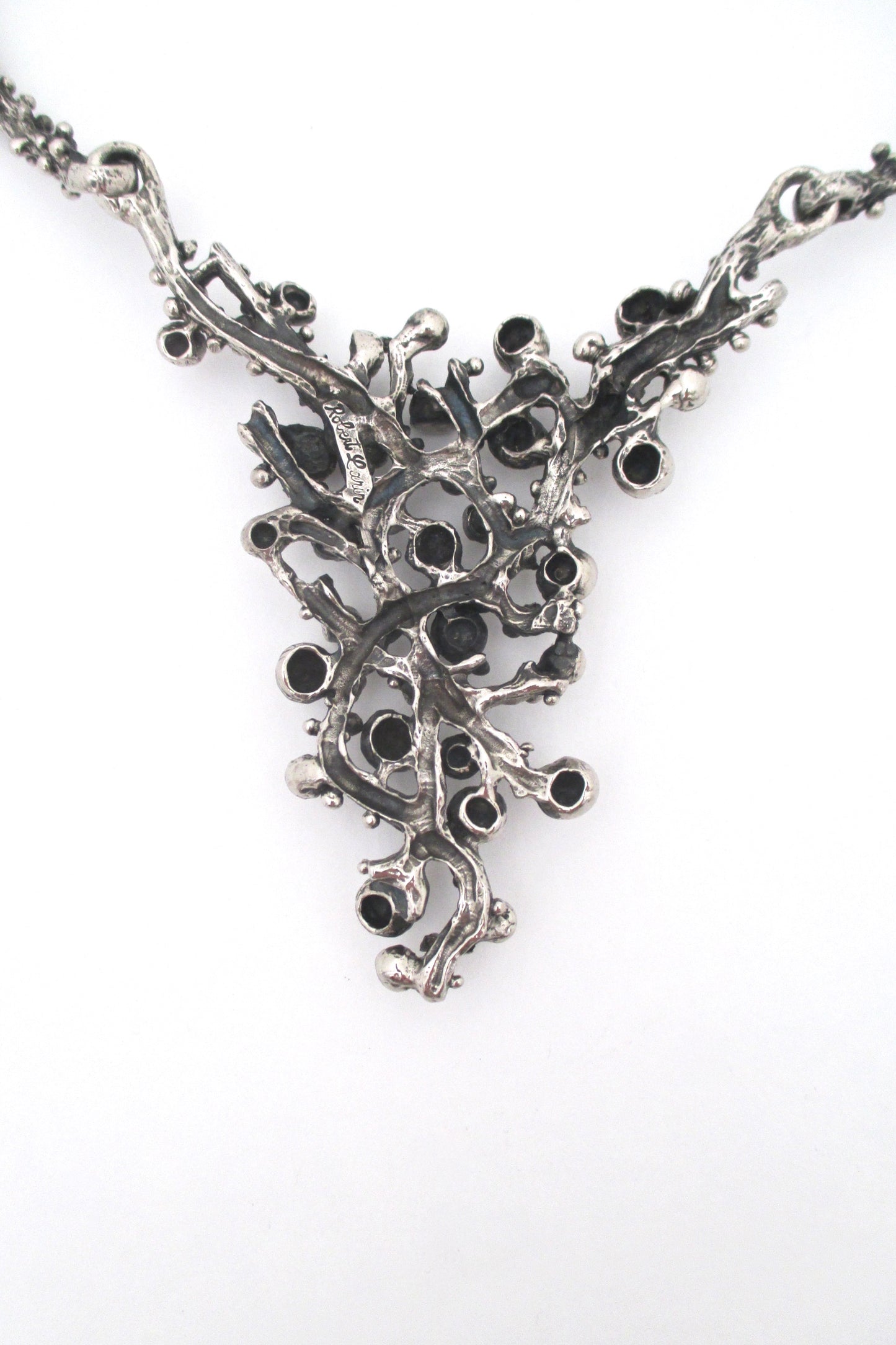 Robert Larin large brutalist pewter bib necklace