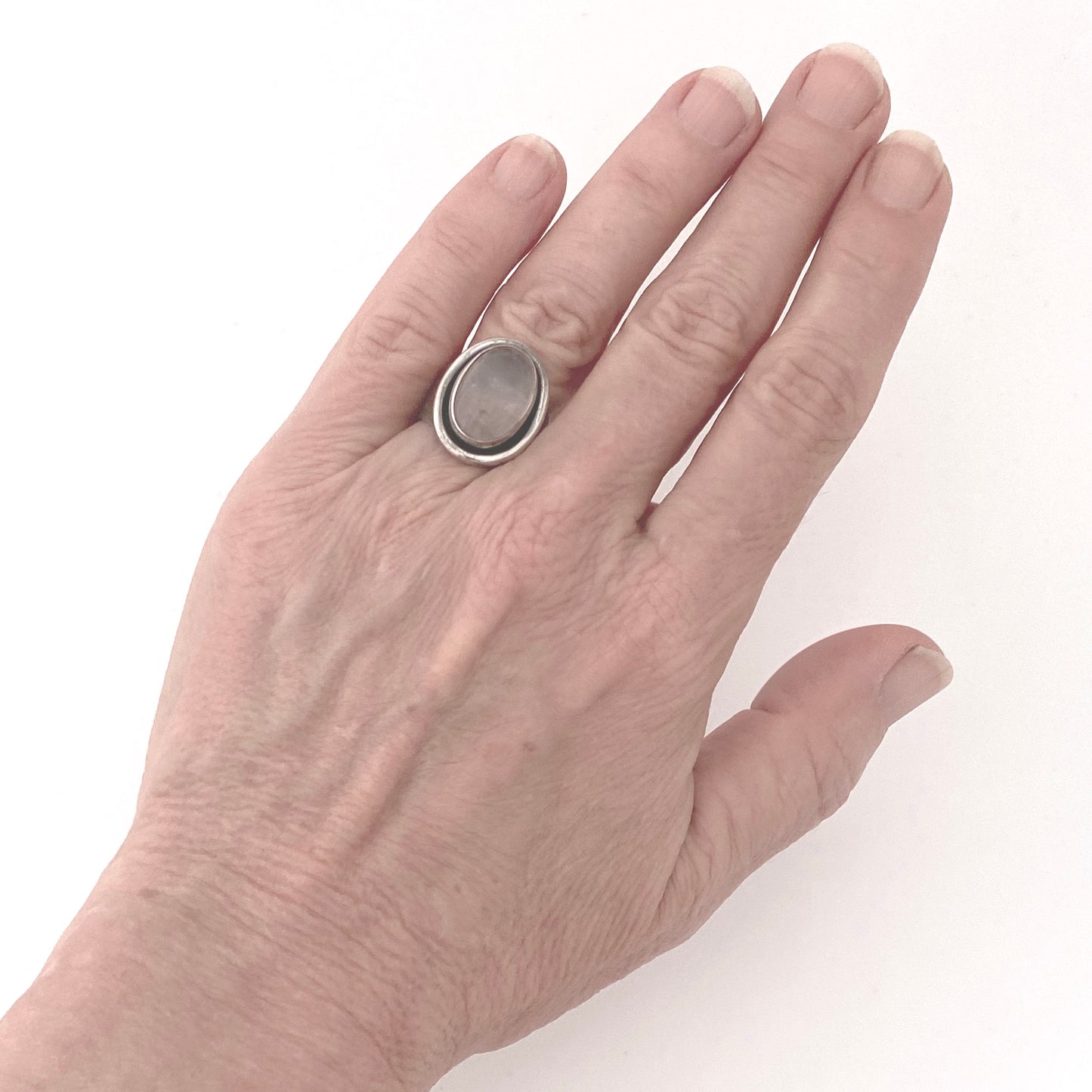 scale Carl Ove Frydensberg Denmark vintage silver rose quartz ring Scandinavian Modern jewelry design