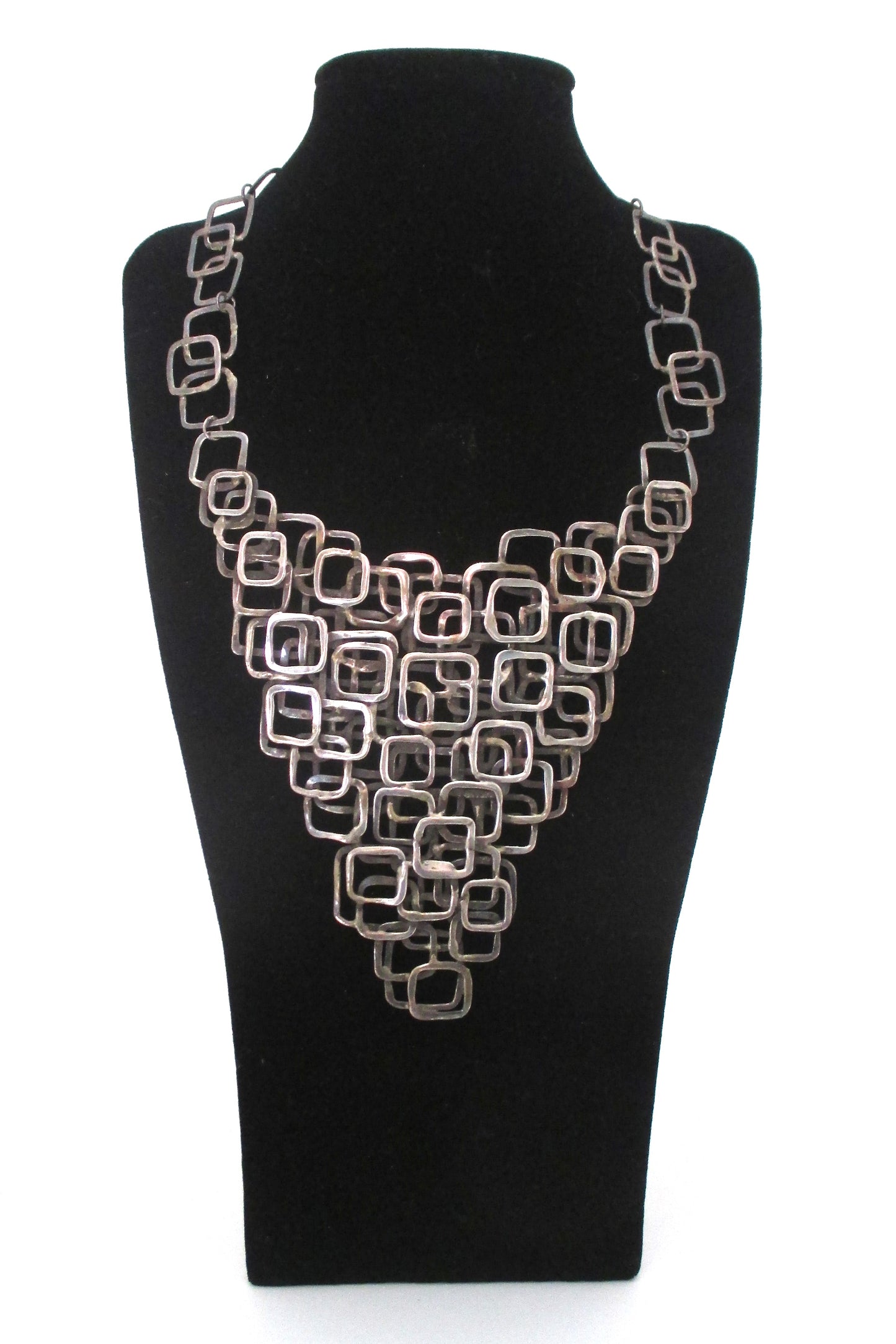 studio made sterling silver large 'layered squares' neck piece - signed