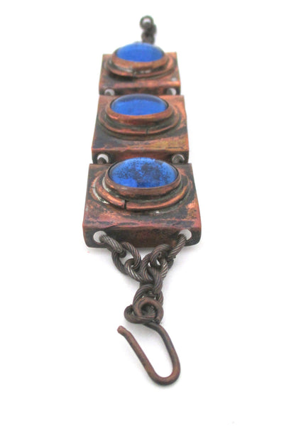 detail Rafael Alfandary Canada vintage copper & glass brutalist bracelet